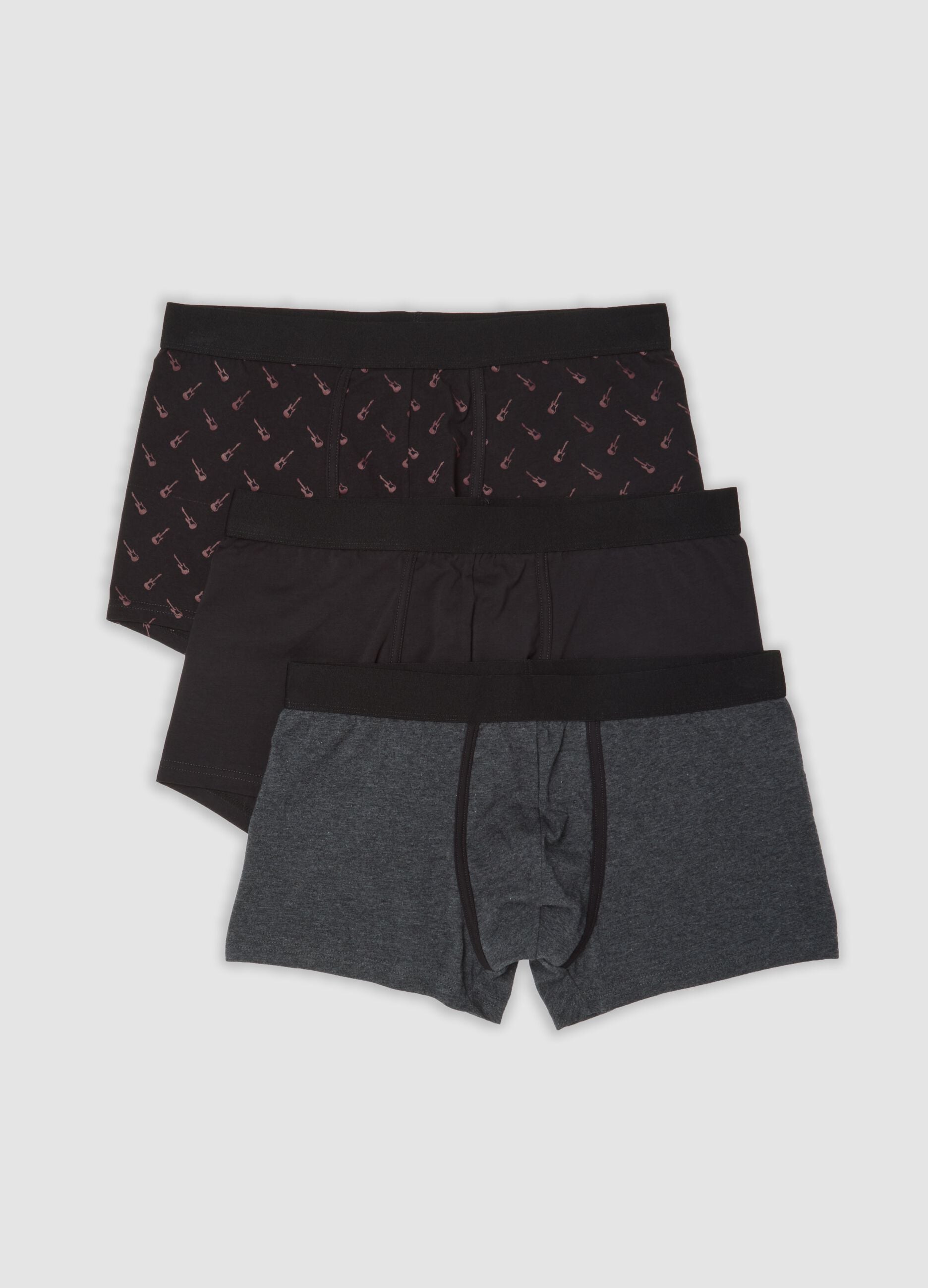 Tripack di boxer neri, grigio scuro melange e rosa cipria in cotone organico elasticizzato
