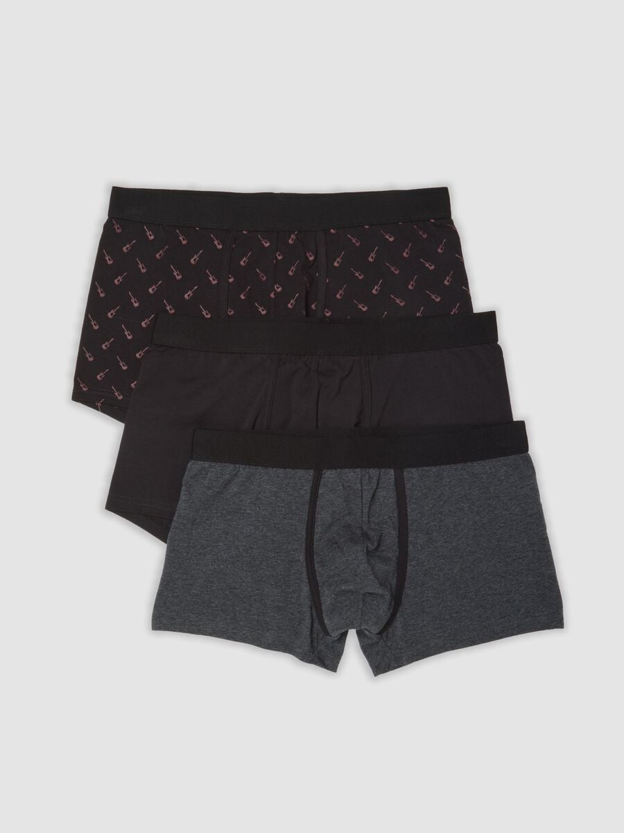 Tripack di boxer neri, grigio scuro melange e rosa cipria in cotone organico elasticizzato_0