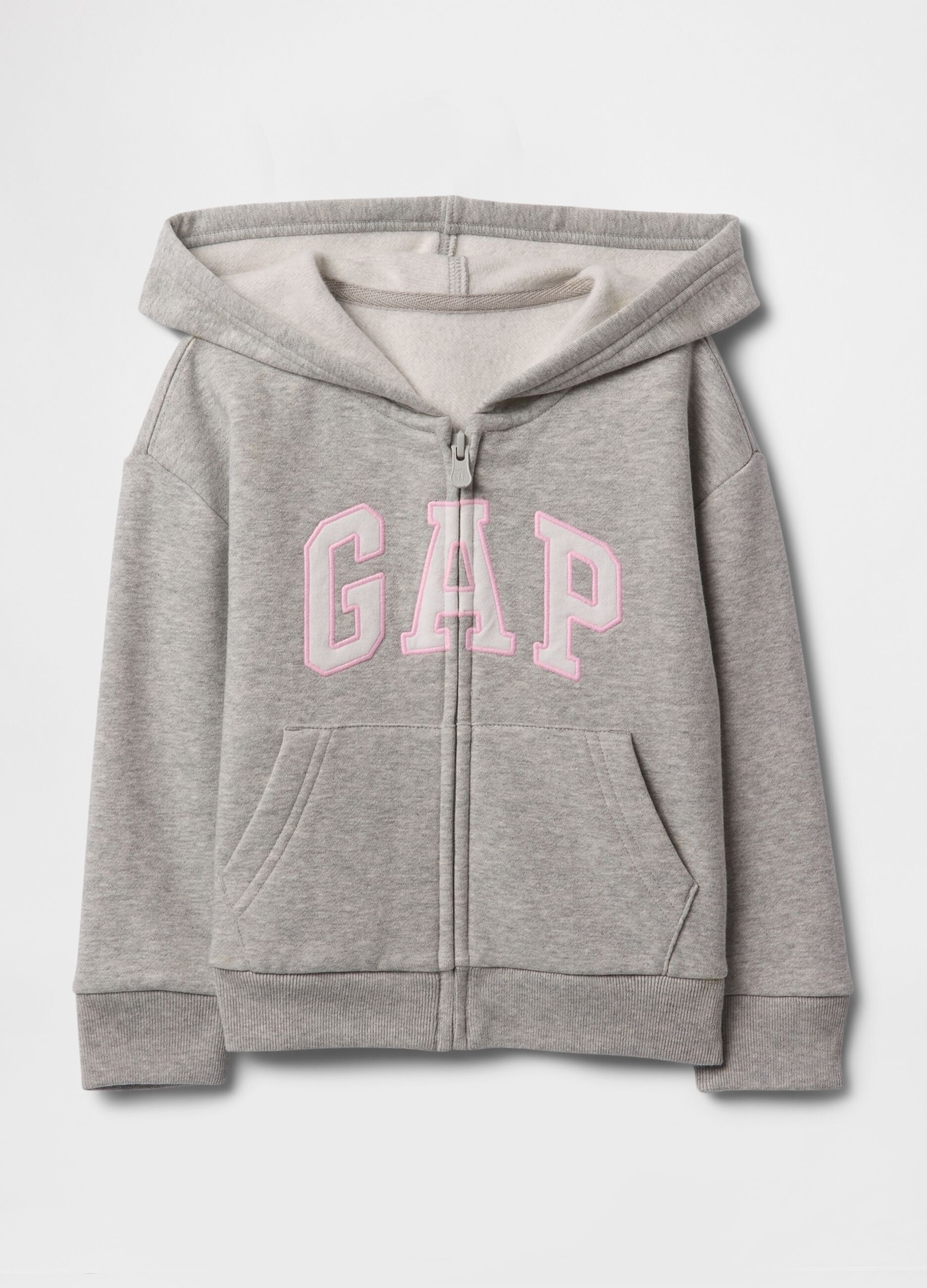 Grey cotton blend baby girl's regular fit hoodie with zip and logo