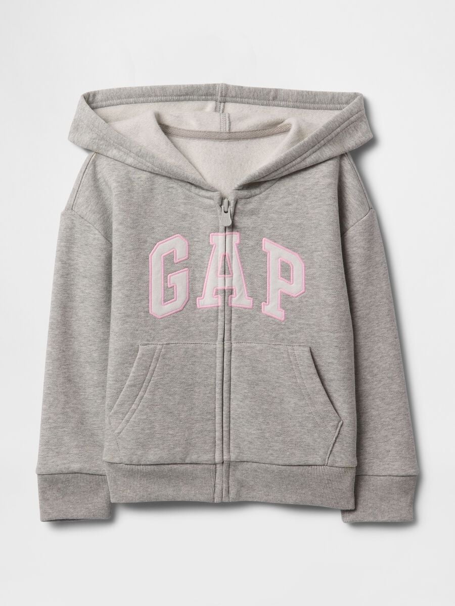 Grey cotton blend baby girl's regular fit hoodie with zip and logo_0