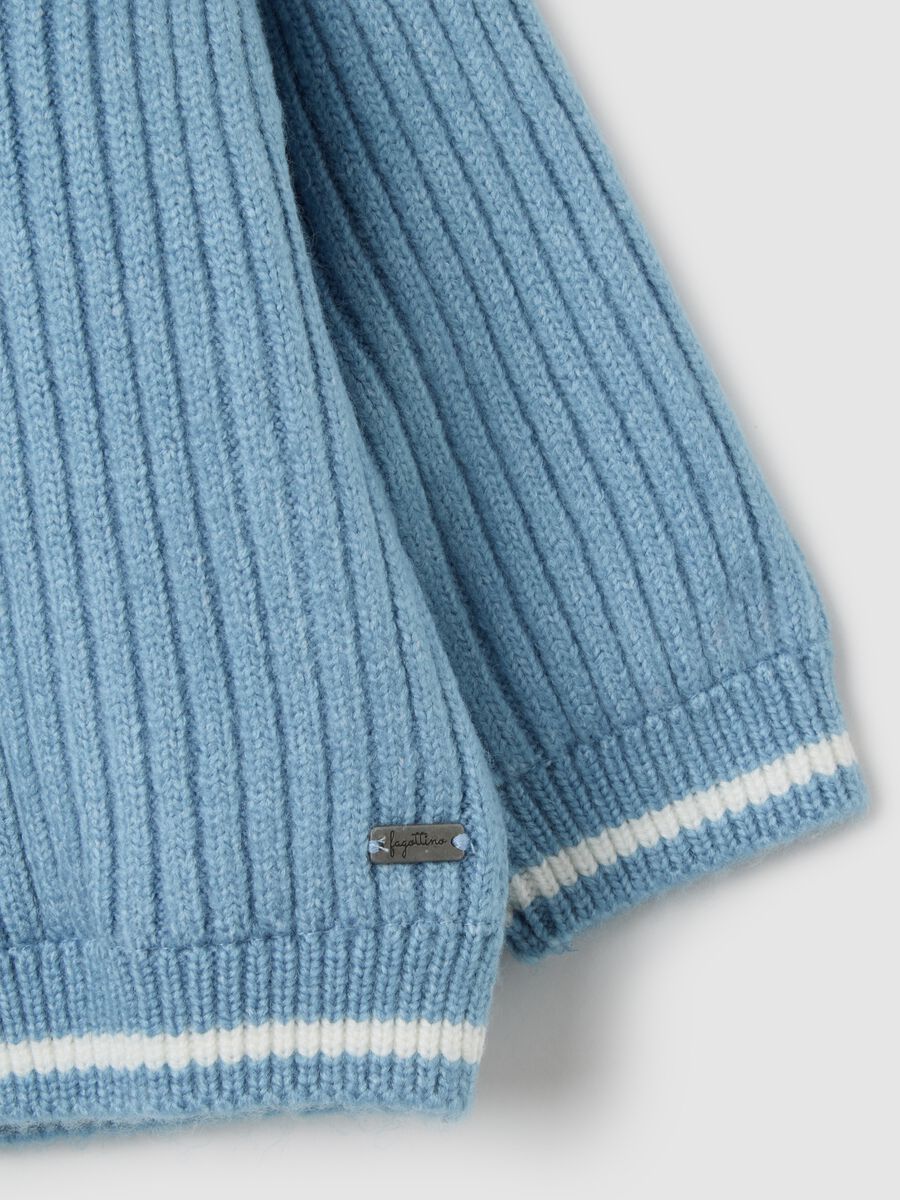 Blue baby hooded jacket with regular fit and striped pattern_2