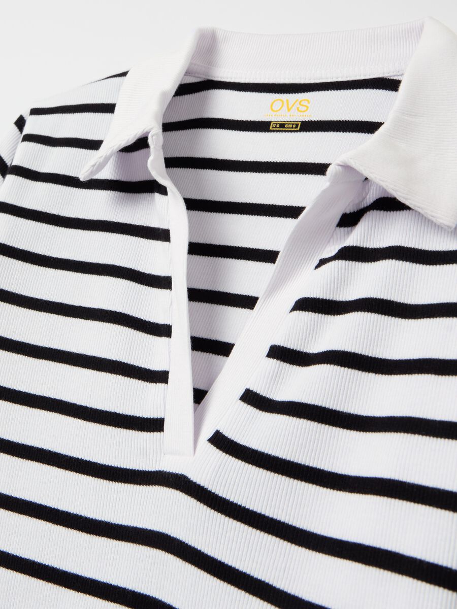 Striped T-shirt with polo neckline_5