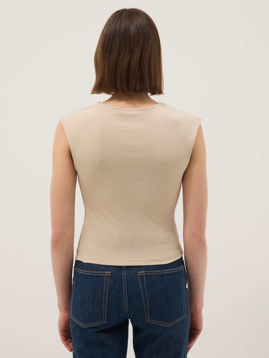 Beige pure cotton regular fit tank top_2