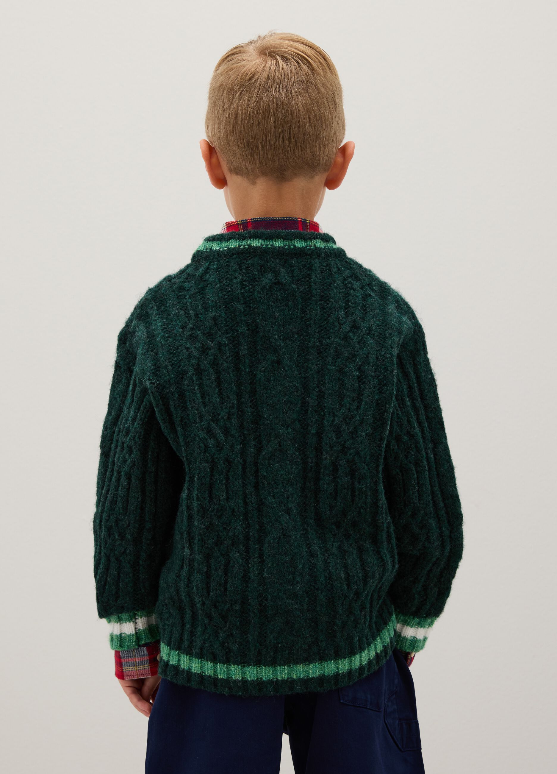 Child's Green Wool-Blend Cardigan with Buttons