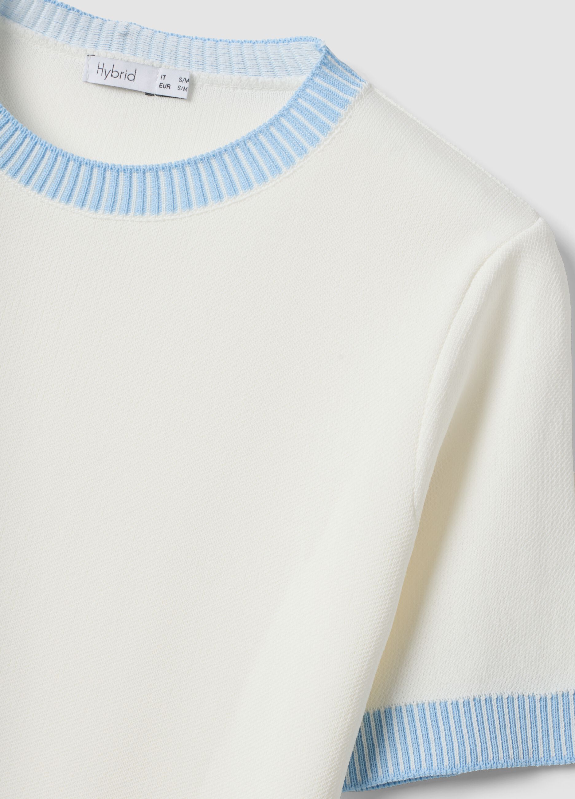 White viscose-blend T-shirt with contrast trims