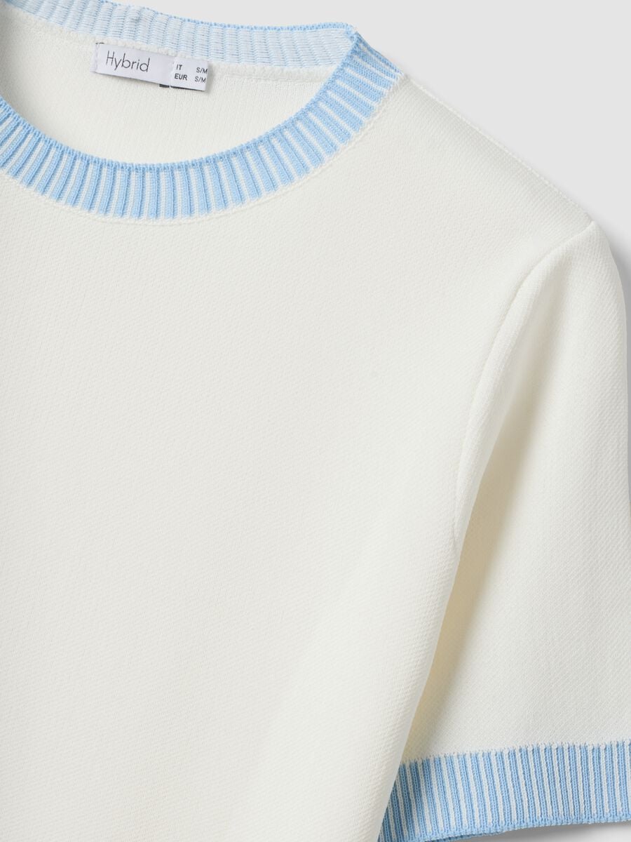 White viscose-blend T-shirt with contrast trims_1
