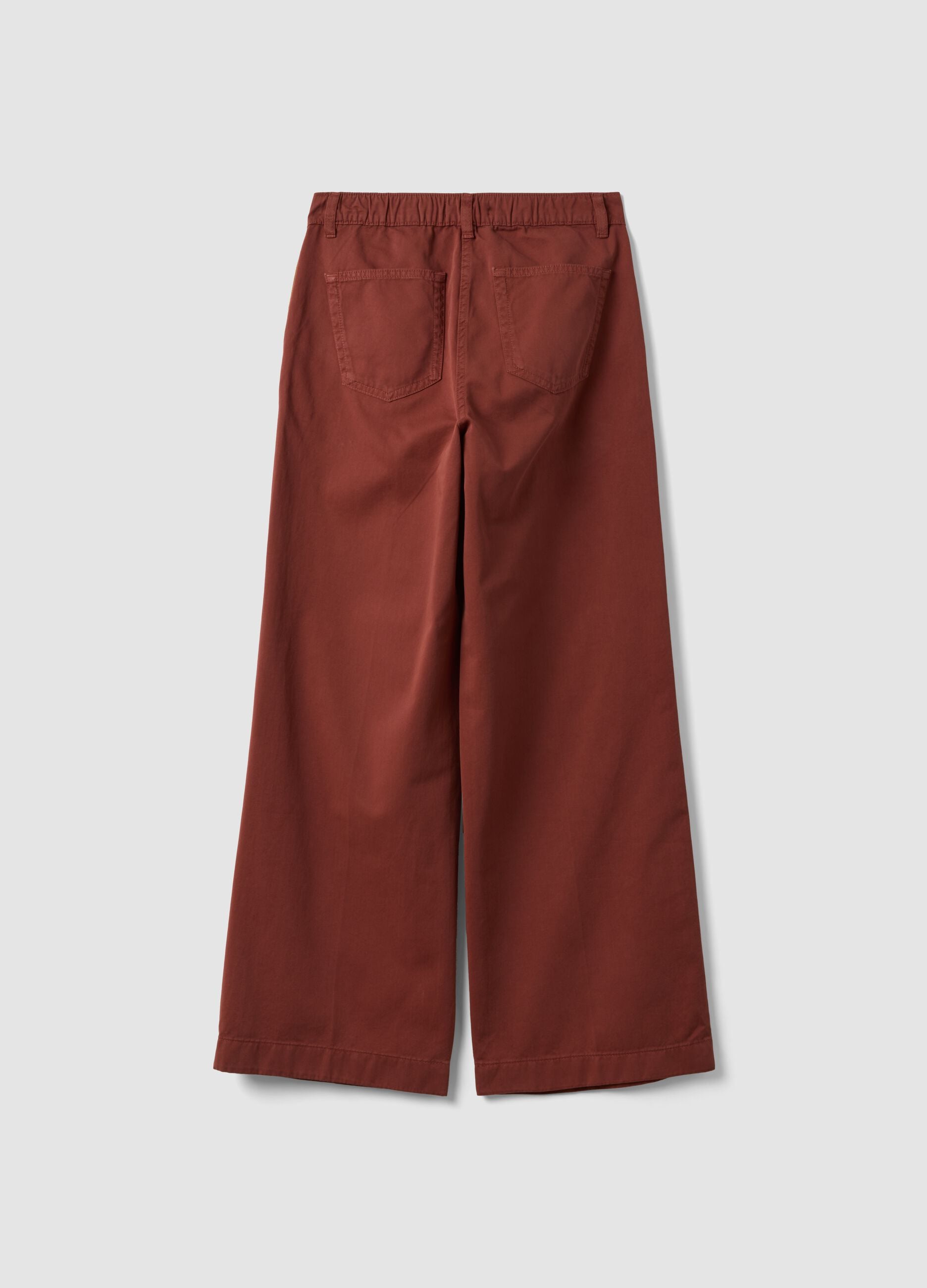 Red wide-leg cotton chino trousers with contrast side stripes