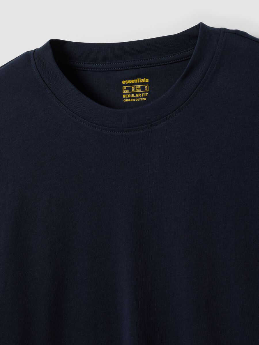 T-shirt blu a maniche lunghe in puro cotone organico con girocollo_2