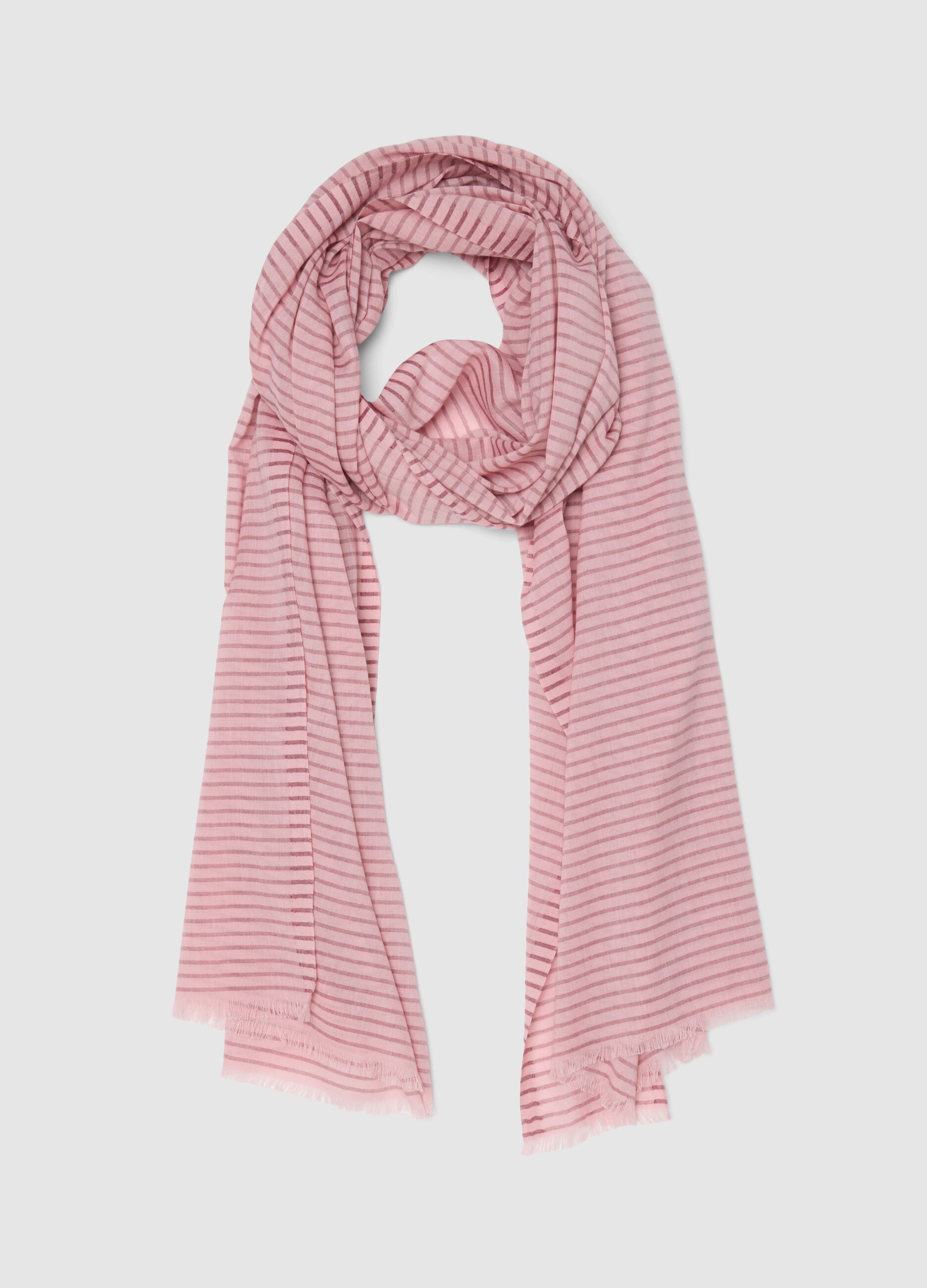 Light striped pink cotton blend scarf