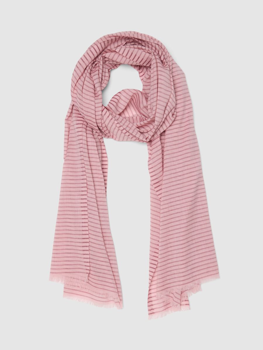 Light striped pink cotton blend scarf_0