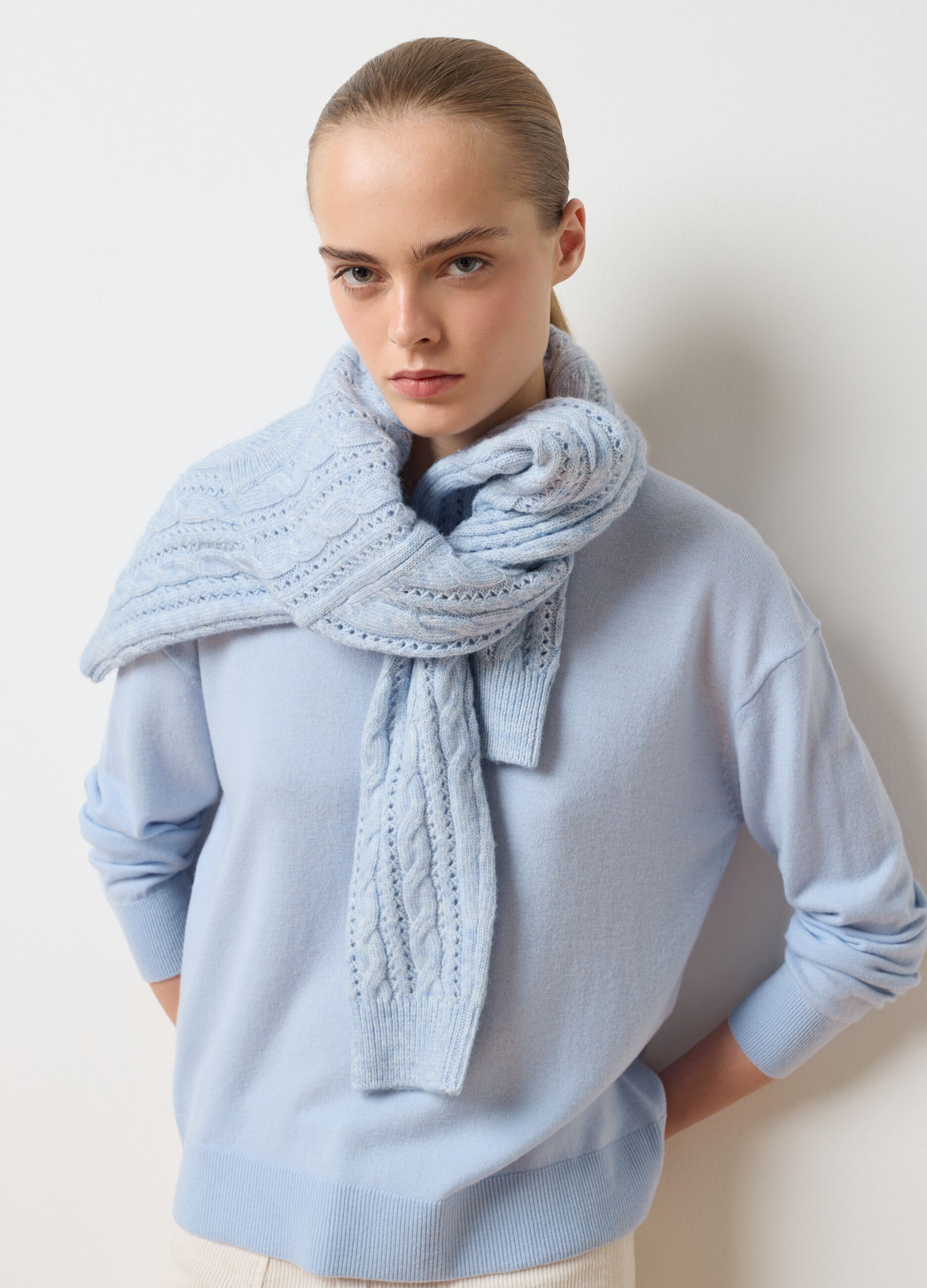 Regular fit light blue pure wool sweater