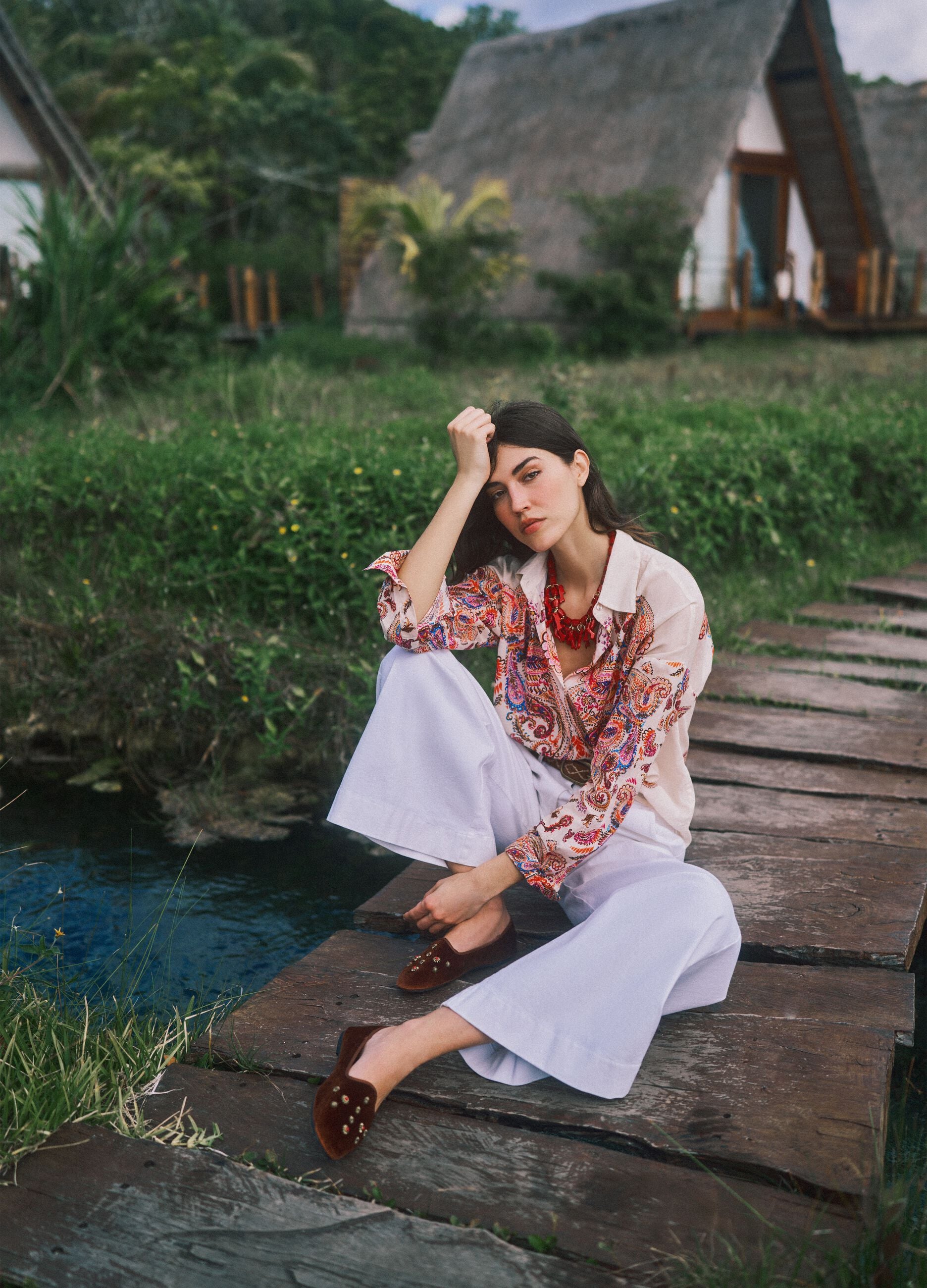 Multicolour short-sleeve pure cotton shirt