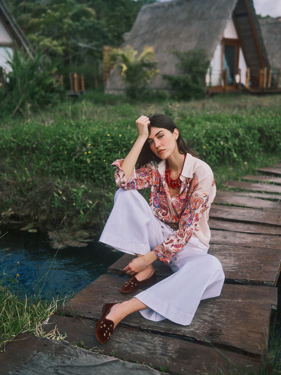 Multicolour short-sleeve pure cotton shirt_0