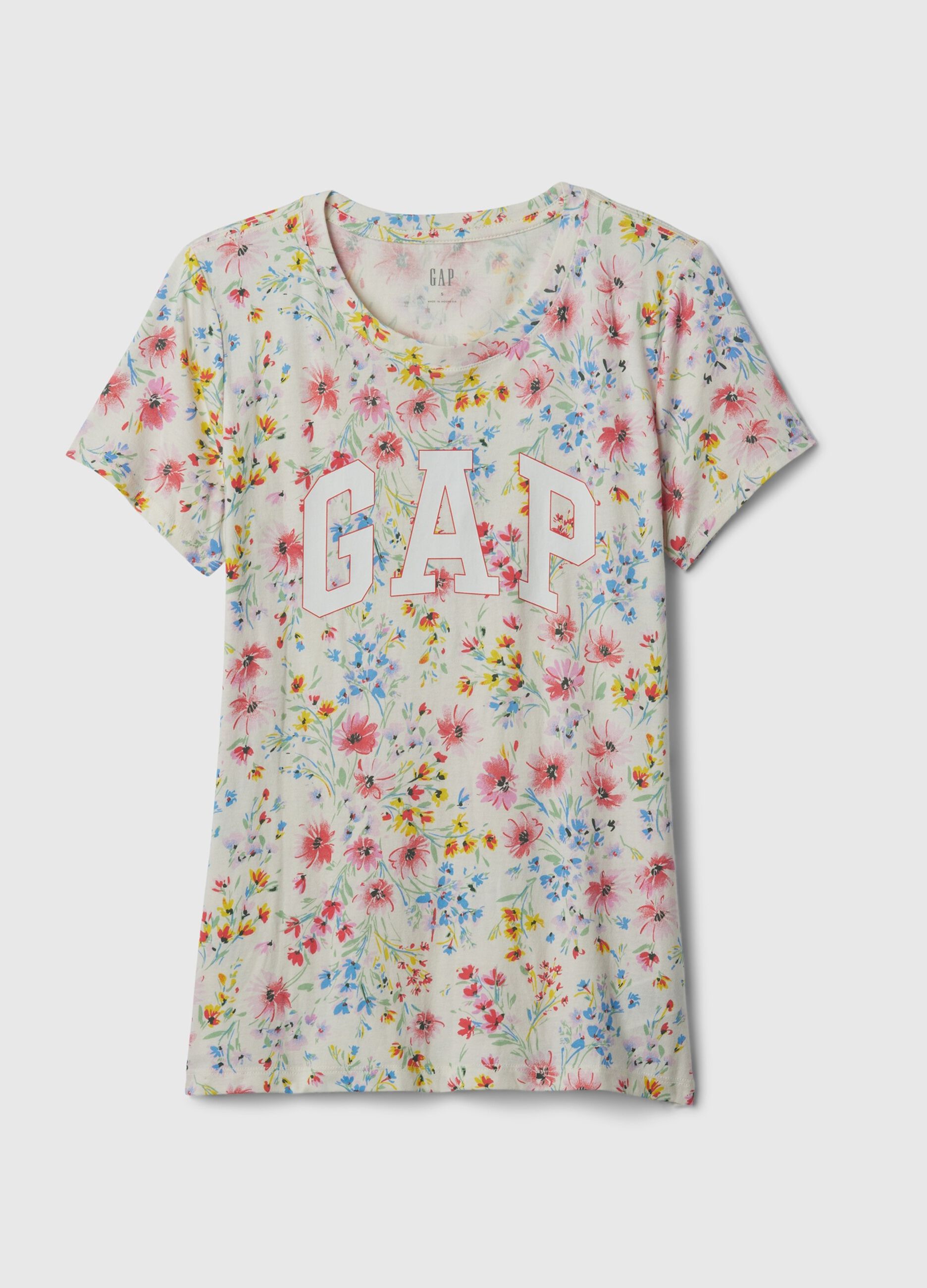 T-shirt floreale con stampa logo