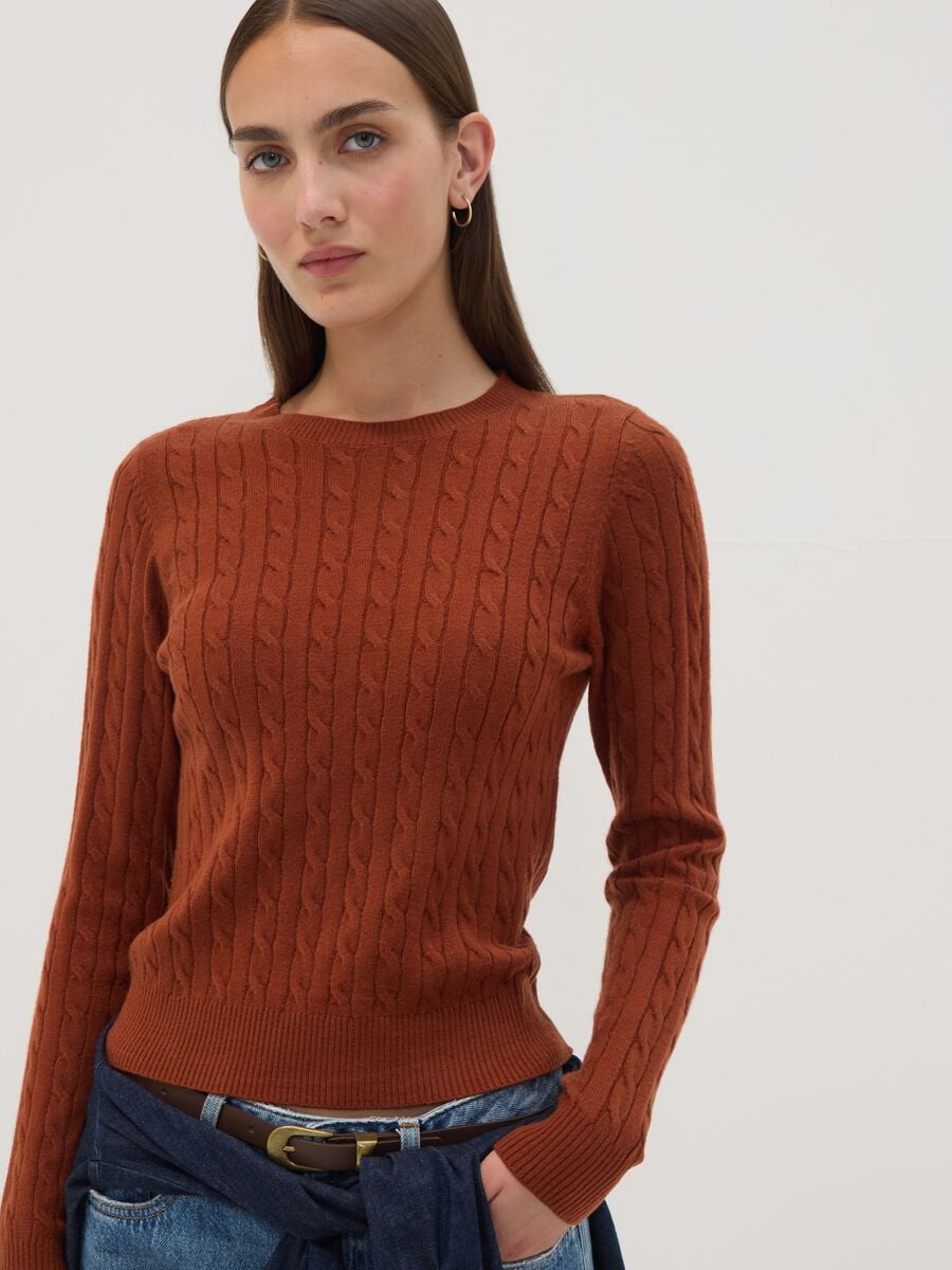 Maglia girocollo rossa a trecce regular fit_0