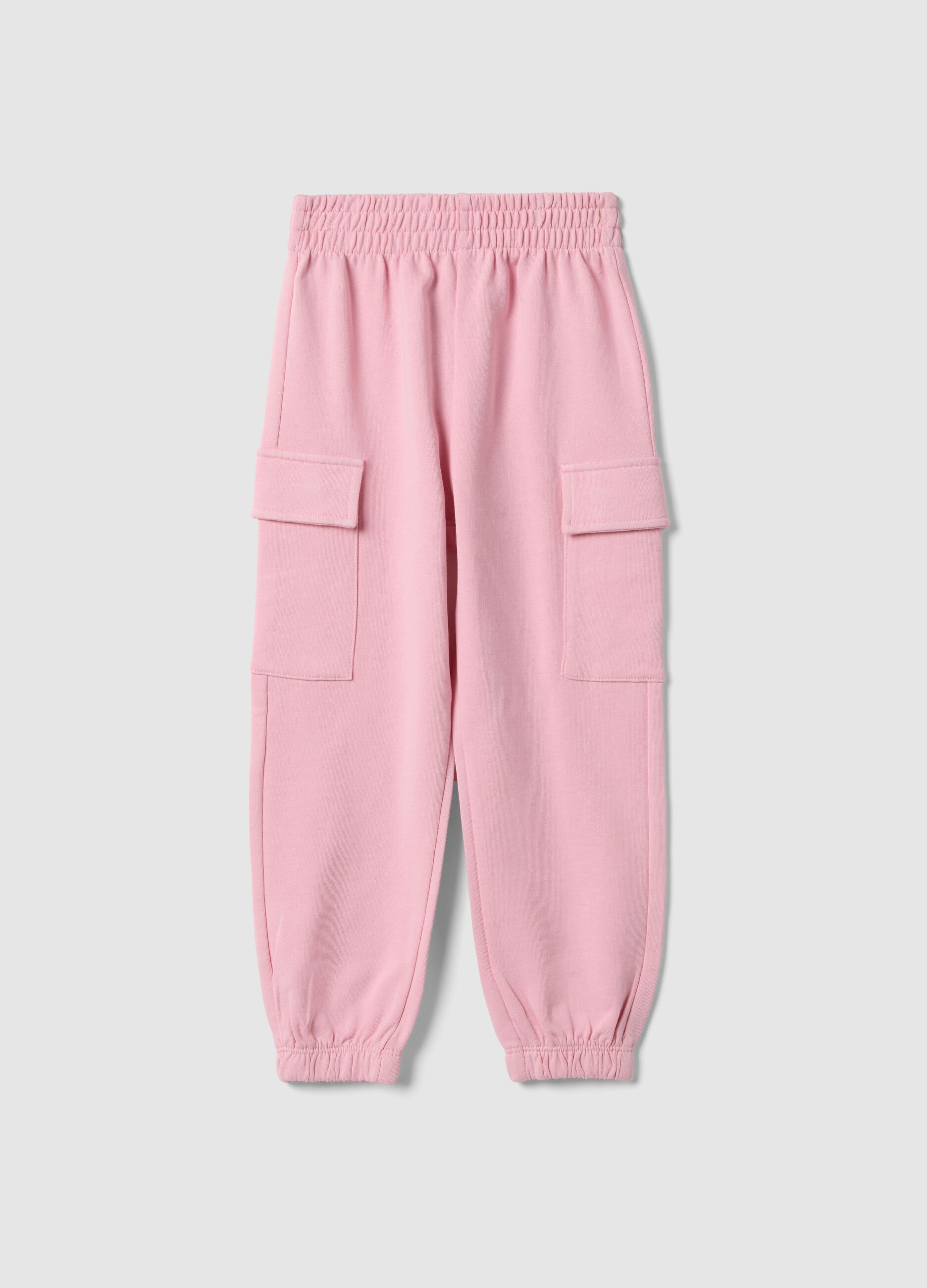 Pantaloni cargo in puro cotone rosa da bambina regular fit