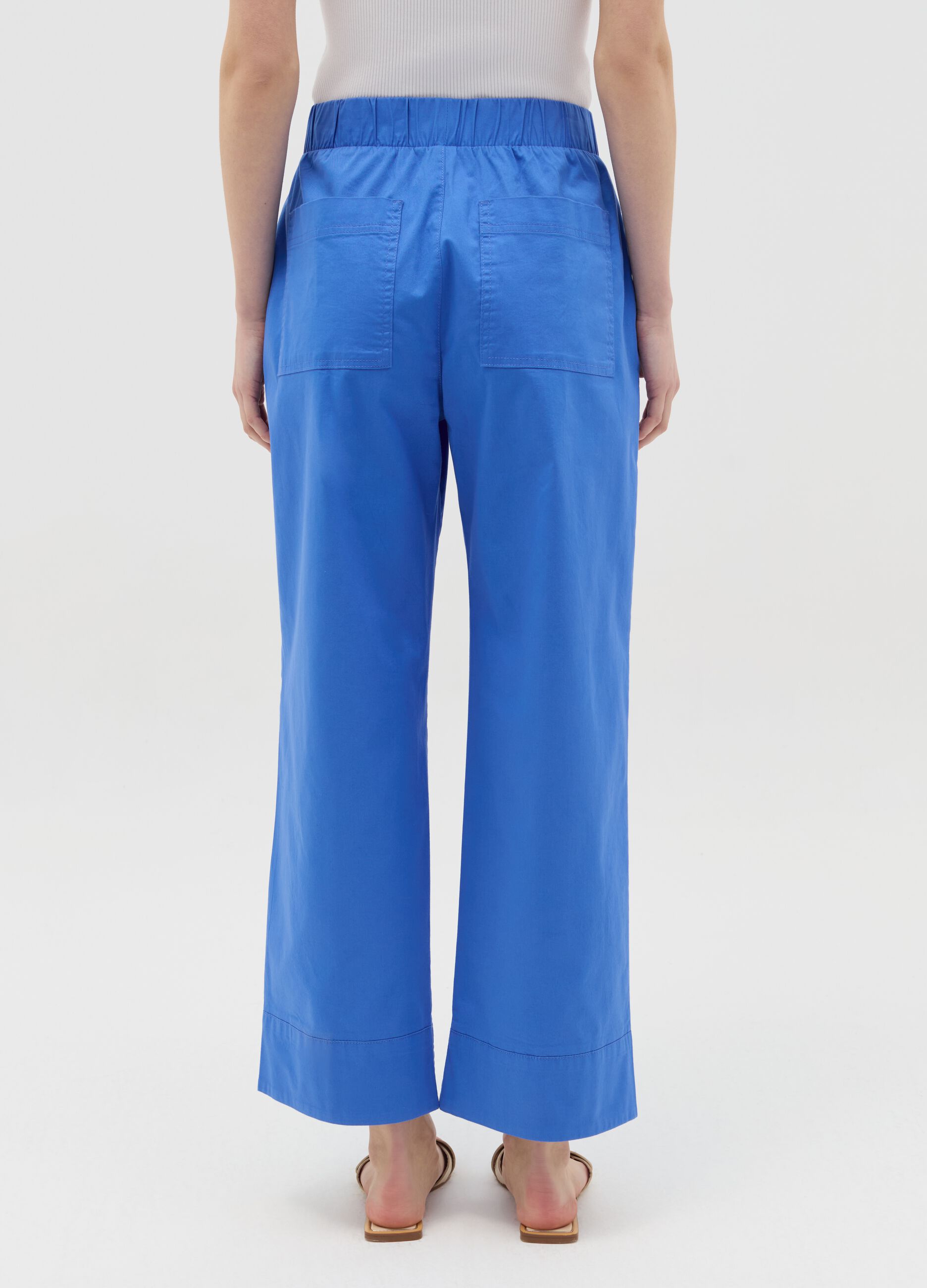 Blue wide-leg trousers in stretch cotton