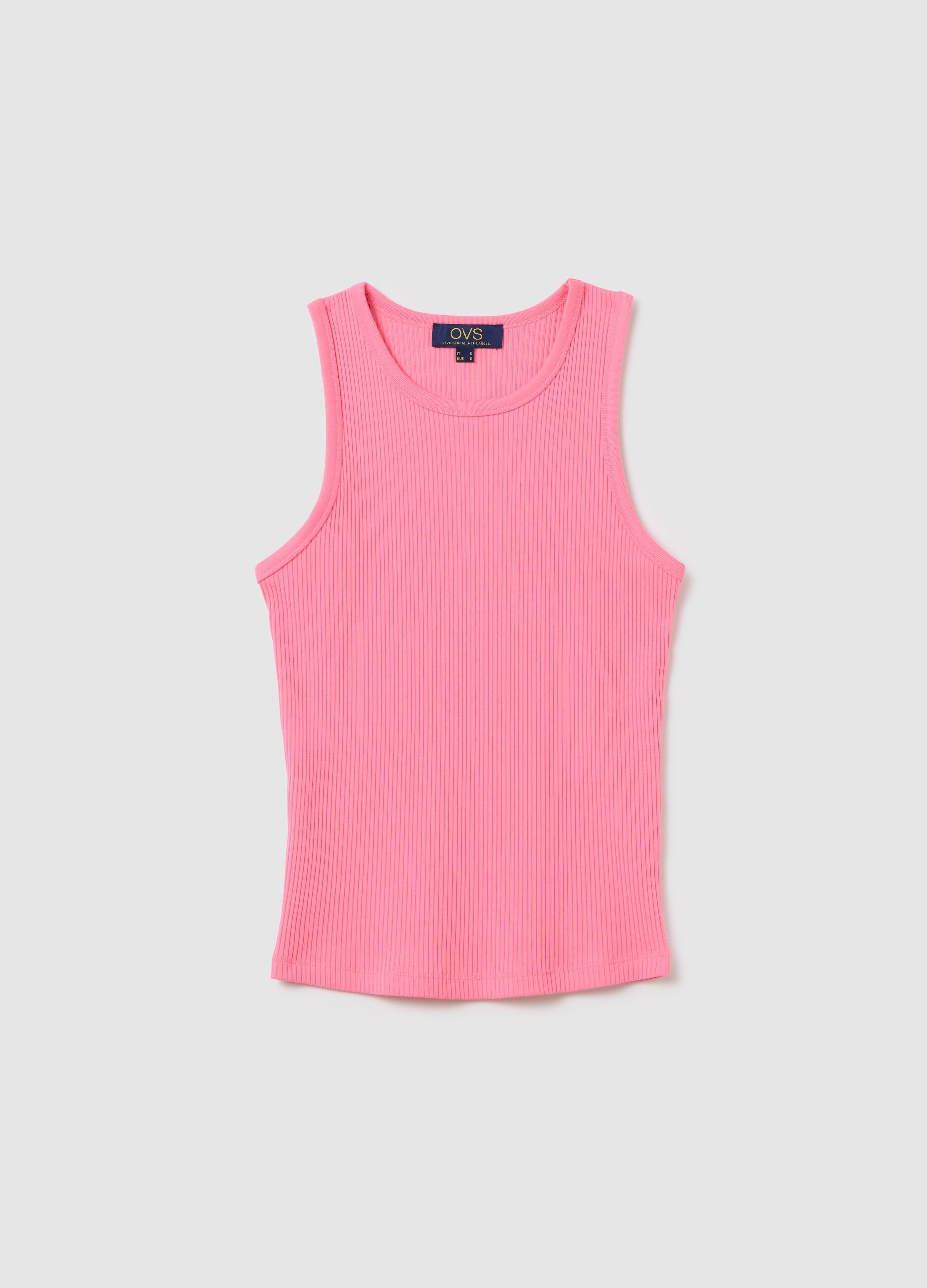 Top da donna in cotone elasticizzato rosa regular fit