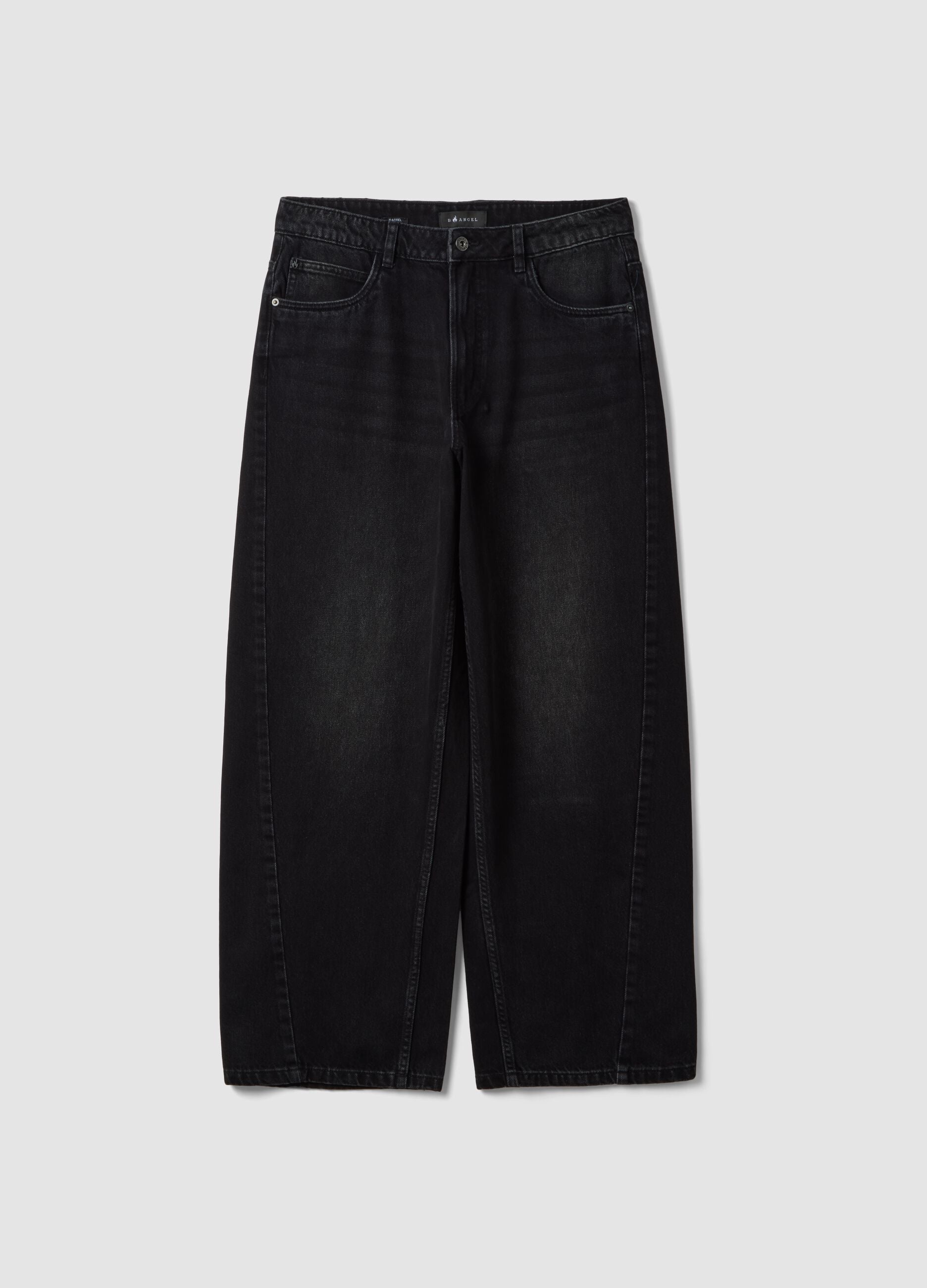 Black denim barrel jeans in pure cotton