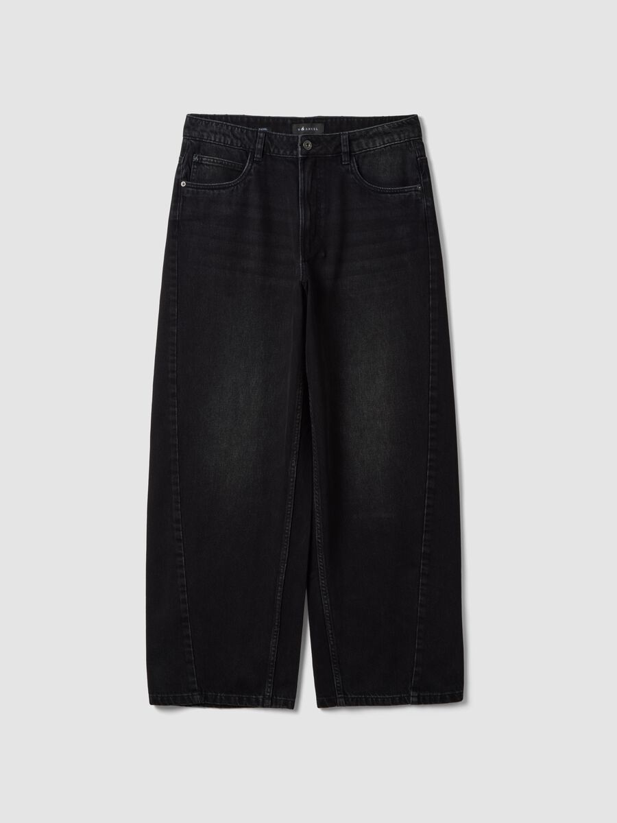Jeans denim neri barrel in puro cotone_0