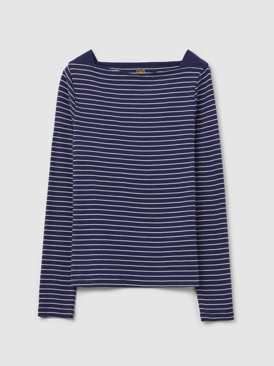 Striped T-shirt with boat neck_4