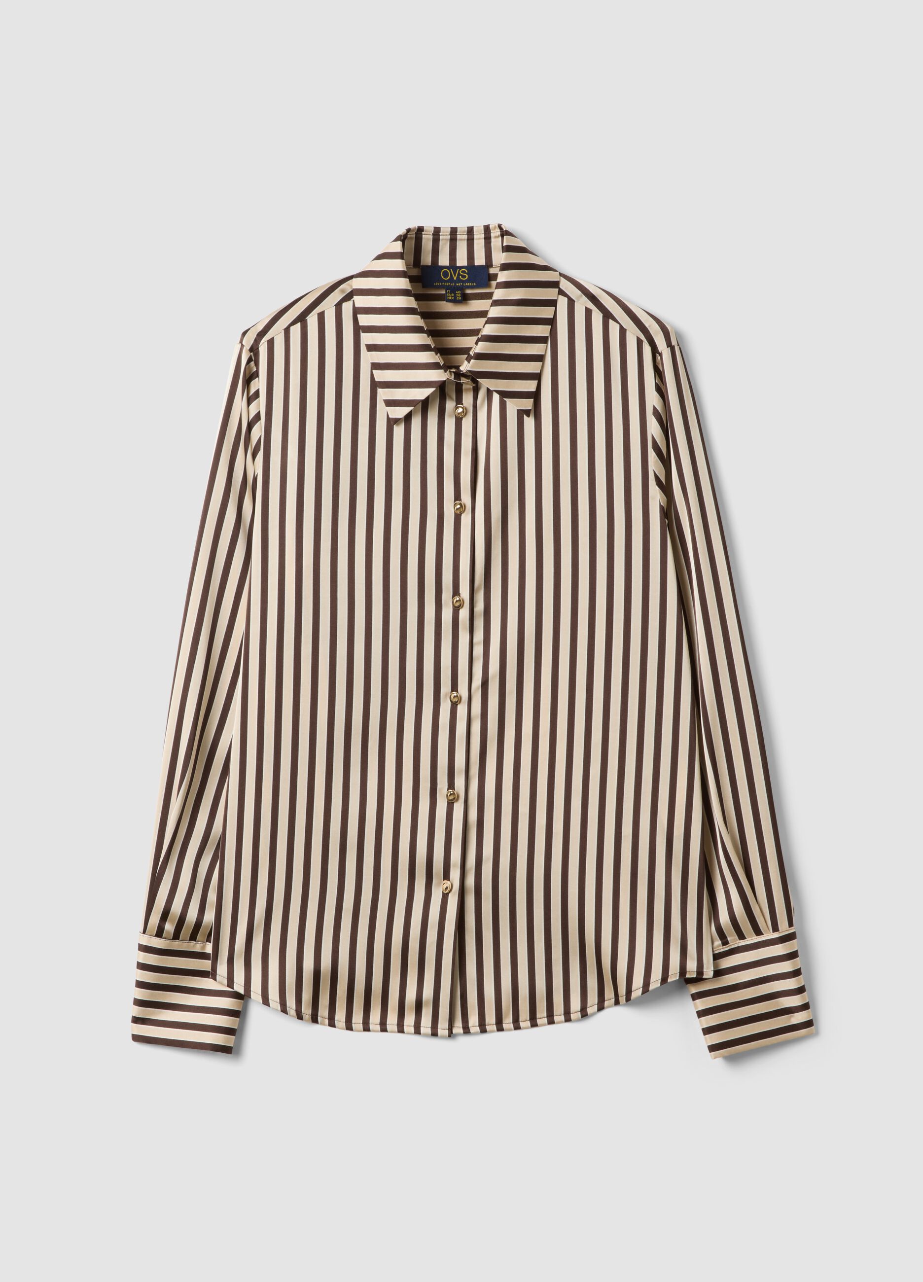 Yellow shirt with brown stripes in stretch fabric
