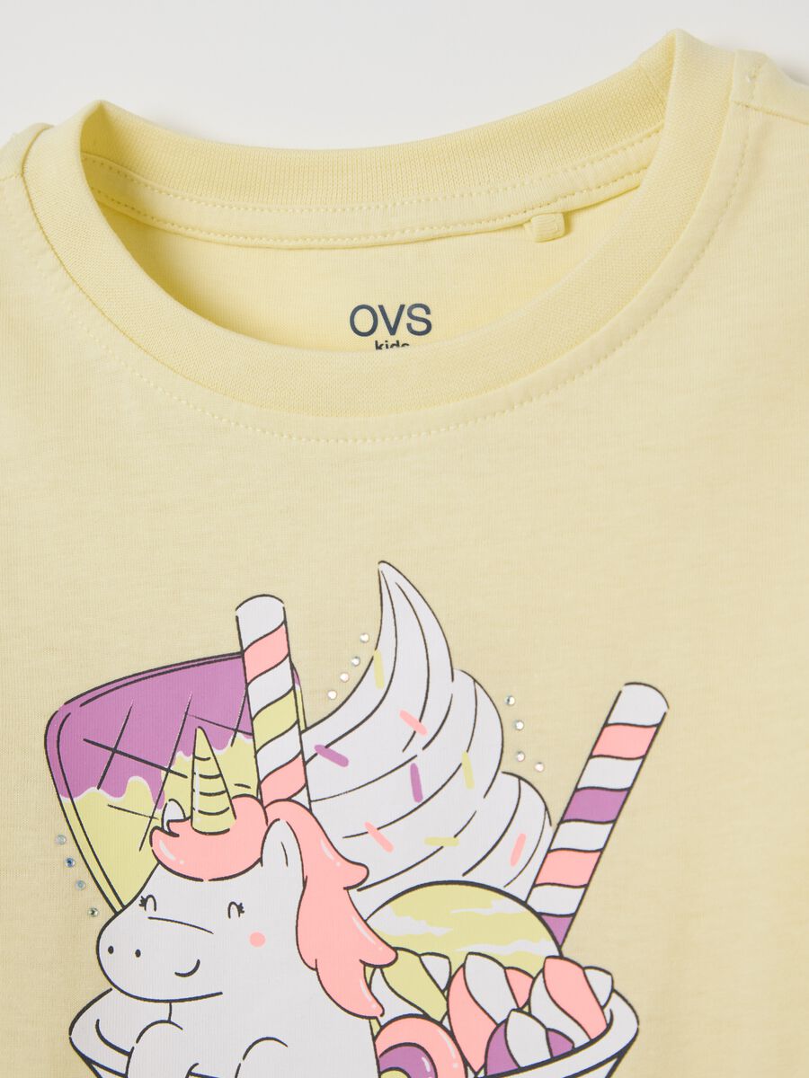 Yellow cotton T-shirt with unicorn print_2