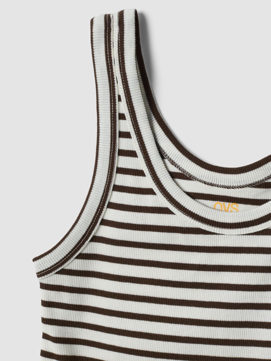 Tank top marrone a righe in puro cotone regular fit_1