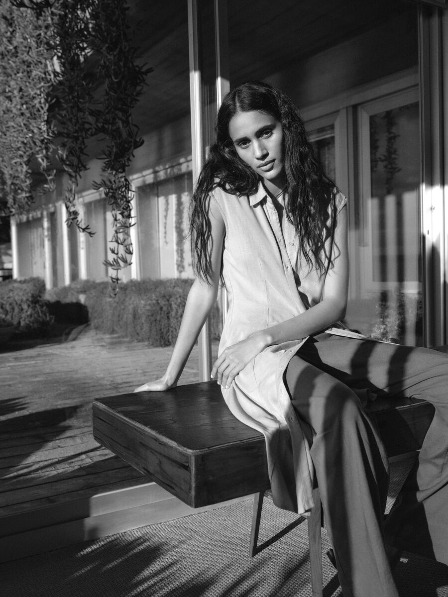 Beige viscose and linen-blend shirt dress, regular fit_0