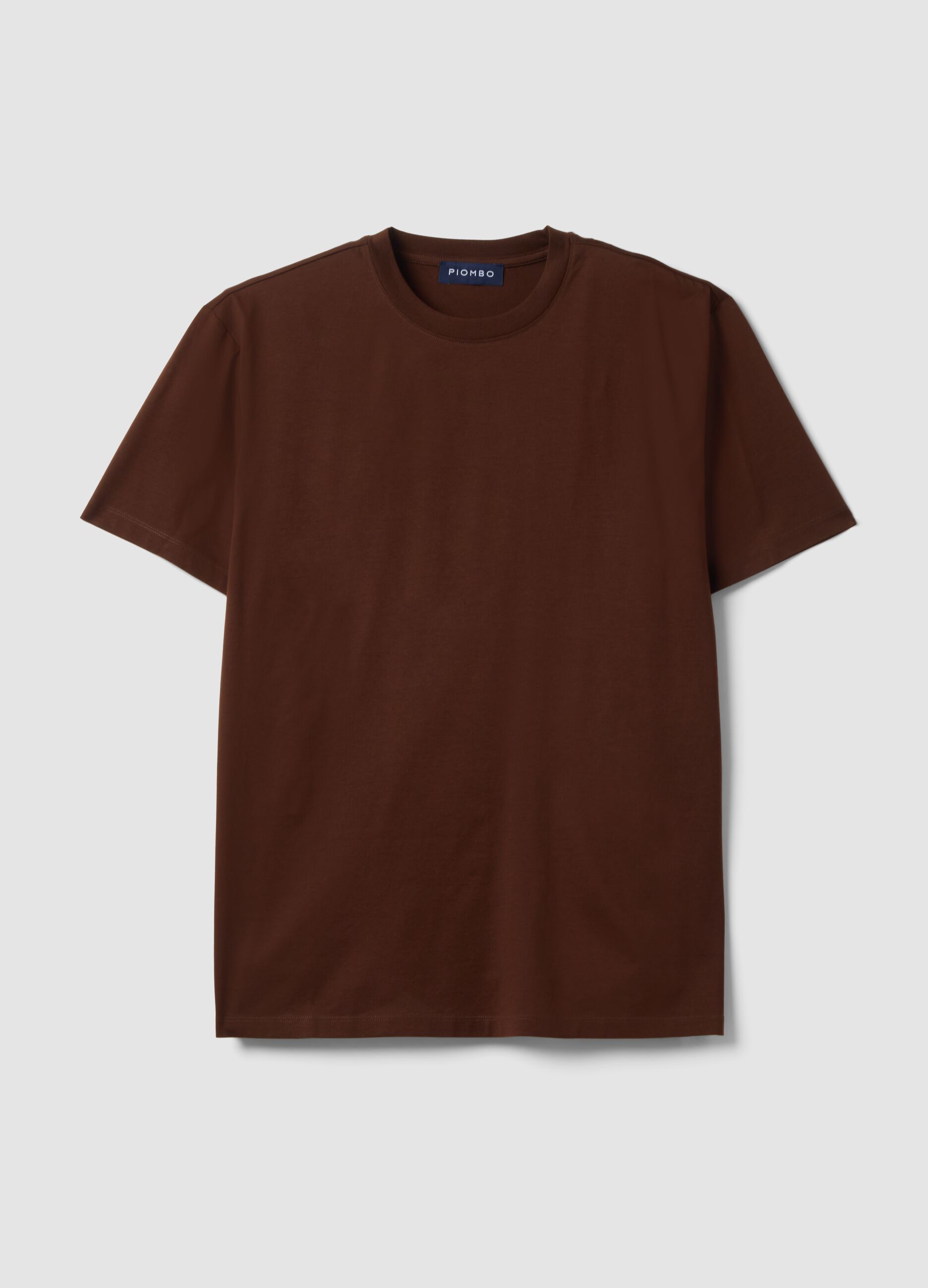 T-shirt marrone in jersey di puro cotone con girocollo relaxed fit