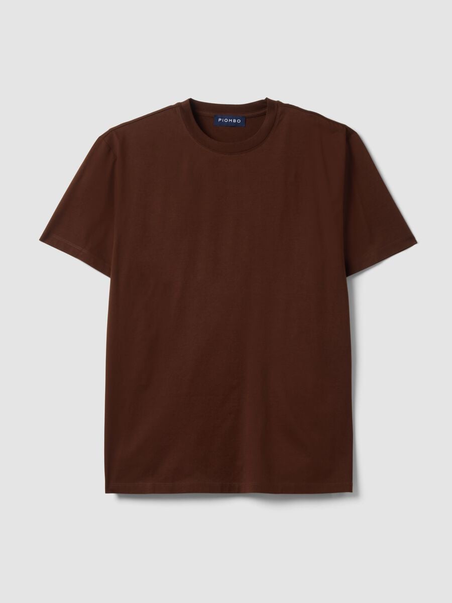 T-shirt marrone in jersey di puro cotone con girocollo relaxed fit_4