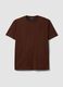 T-shirt marrone in jersey di puro cotone con girocollo relaxed fit_4