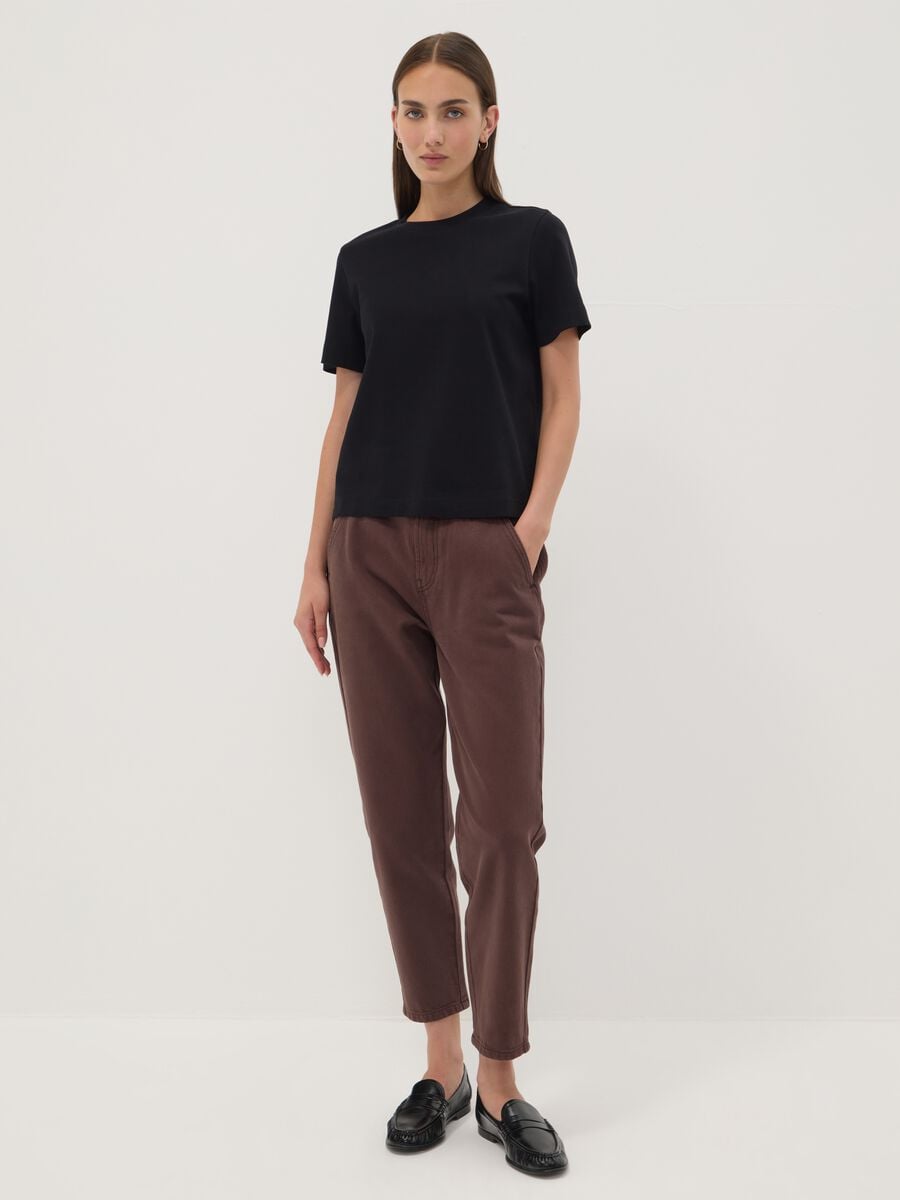 Brown baggy-fit pure cotton denim jeans with paperbag waist_0