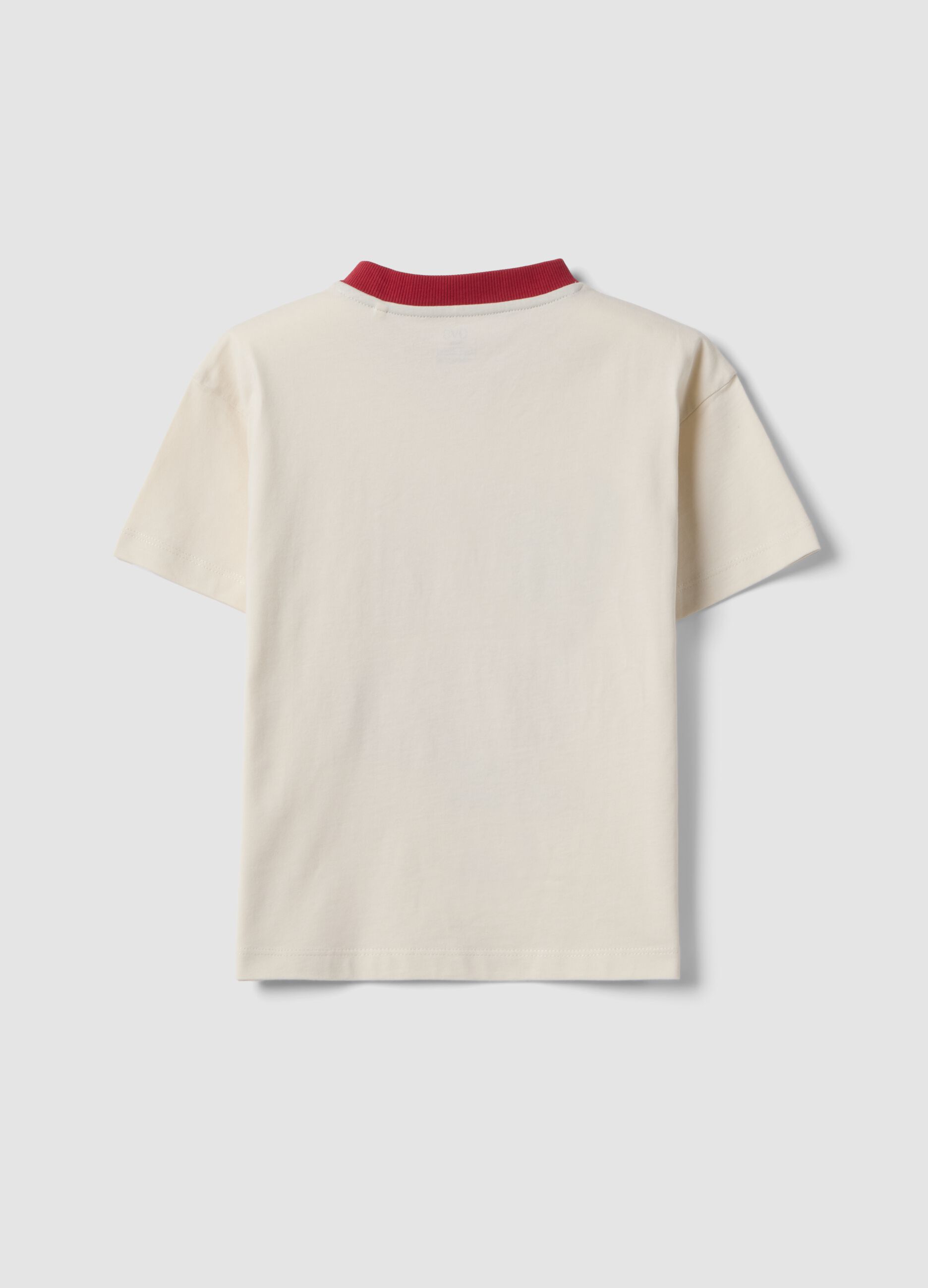 Beige pure cotton T-shirt with adventure print