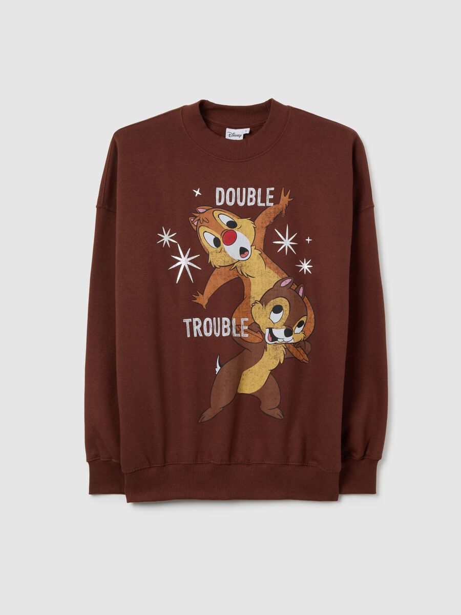 Felpa in misto cotone marrone regular fit con scollo rotondo_4