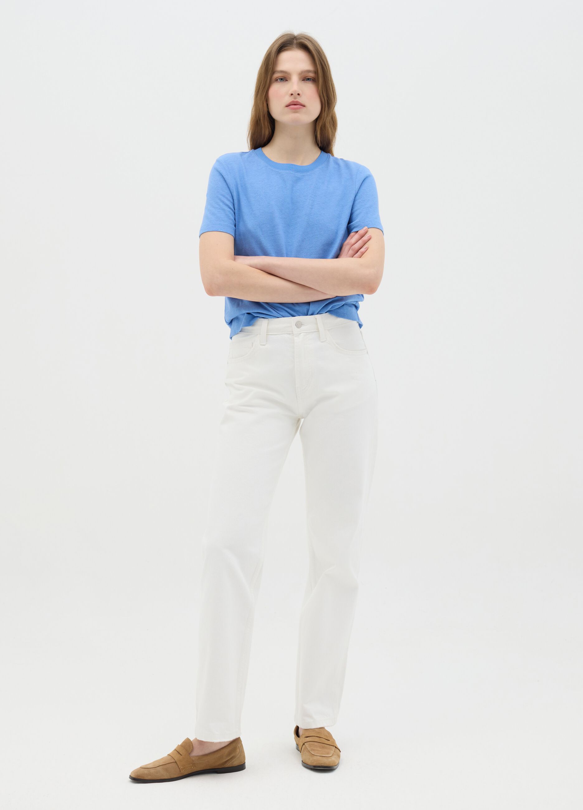 Blue cotton and linen T-shirt