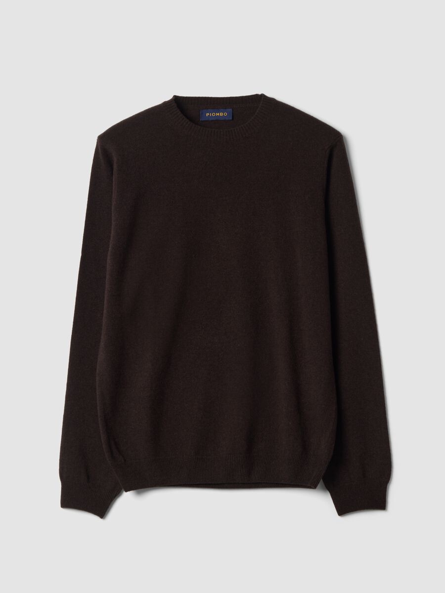 Pullover marrone in pura lana a girocollo regular fit_0