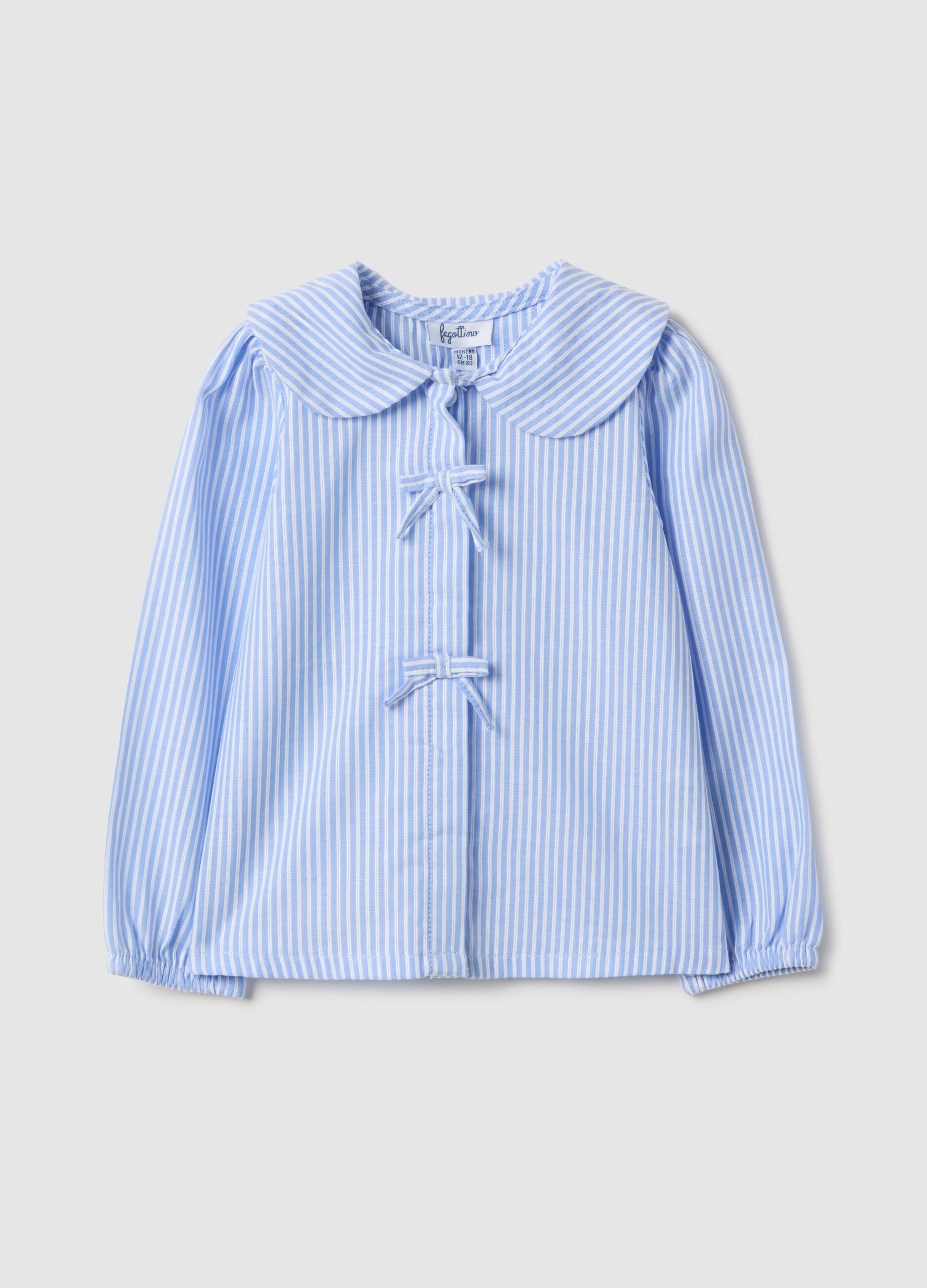 Regular fit light blue striped cotton shirt for girls