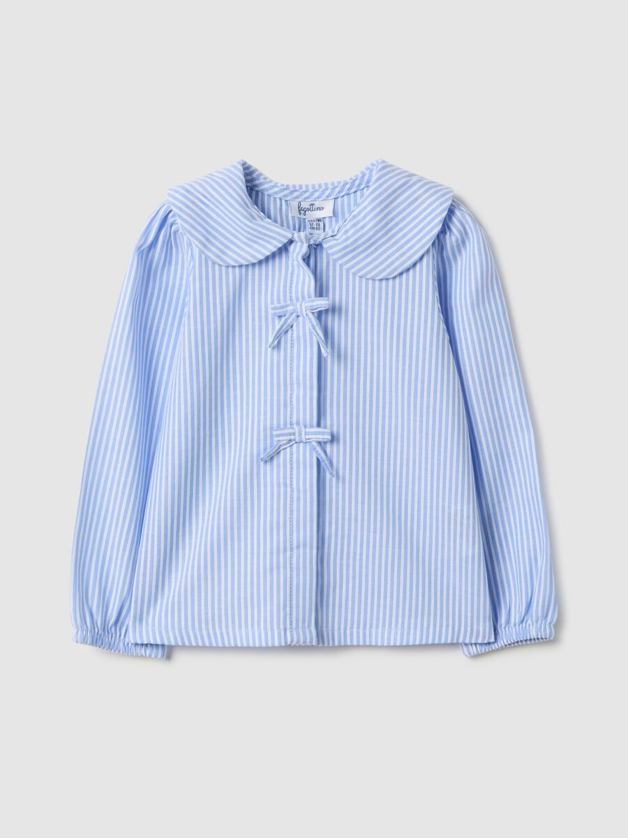 Regular fit light blue striped cotton shirt for girls_0