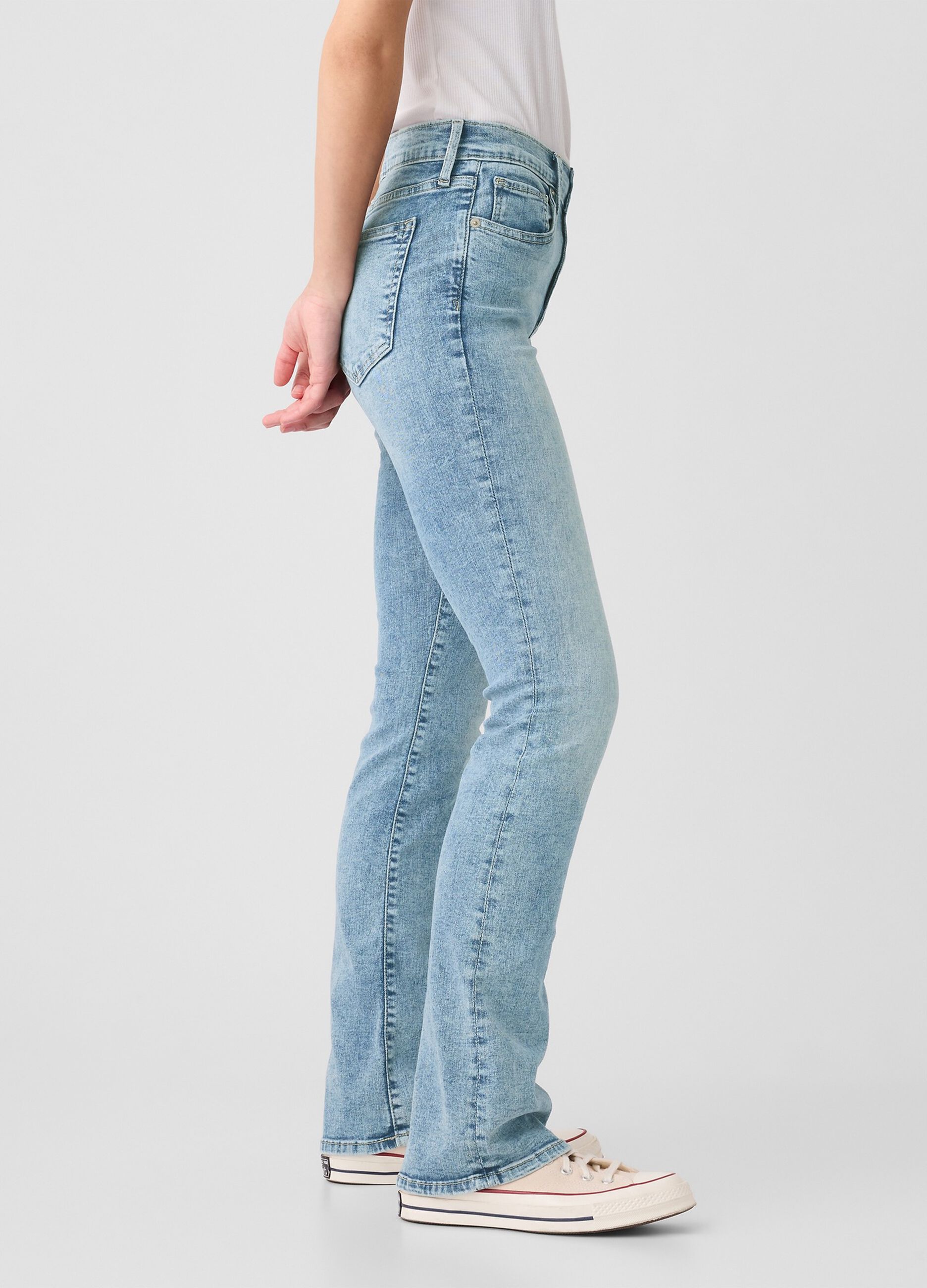 Flare-fit mini bootcut jeans with mid-rise waist