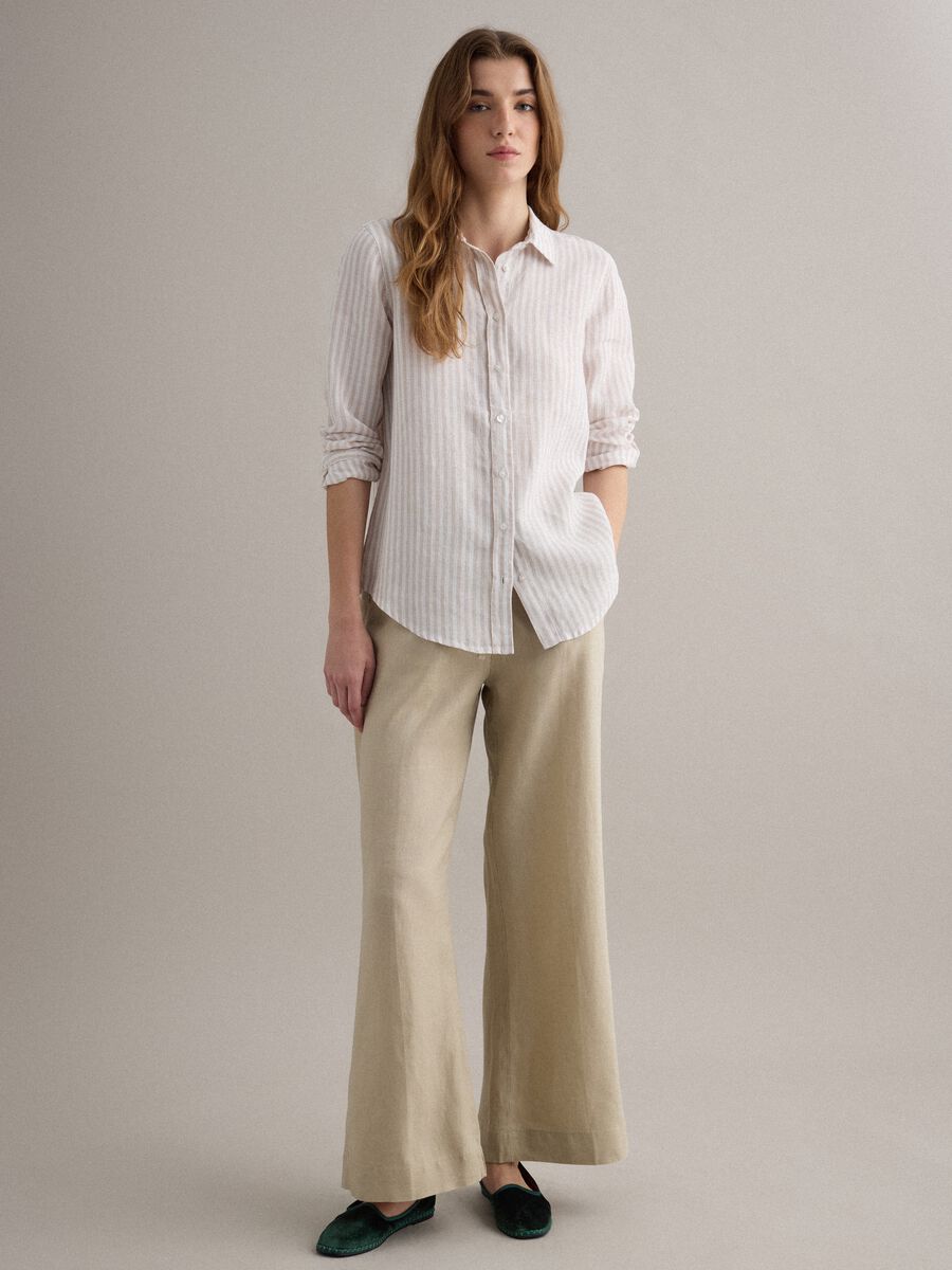 Camicia in puro lino a  righe bianche e beige regular fit_2
