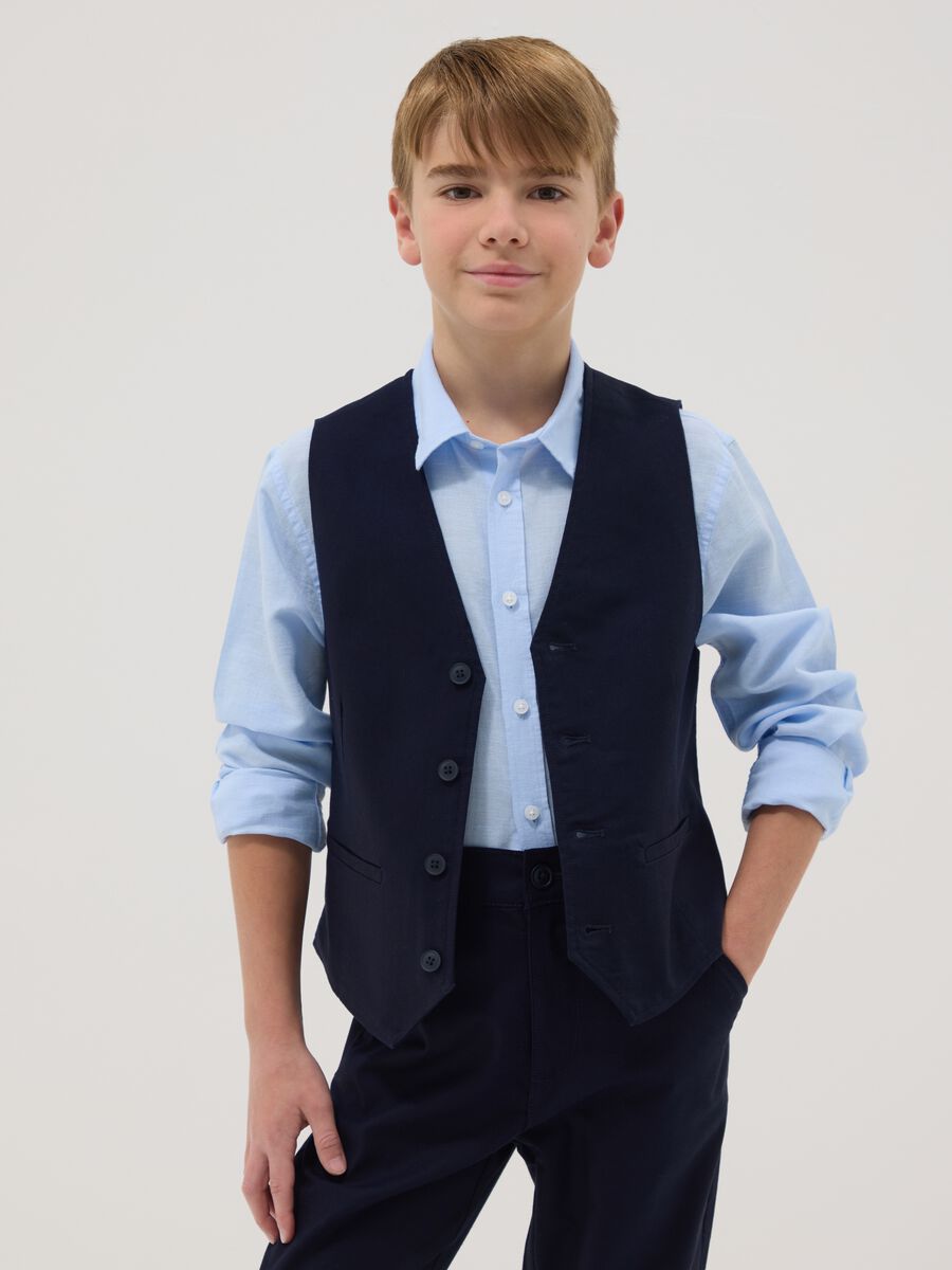 Boys' regular fit blue stretch cotton waistcoat_0