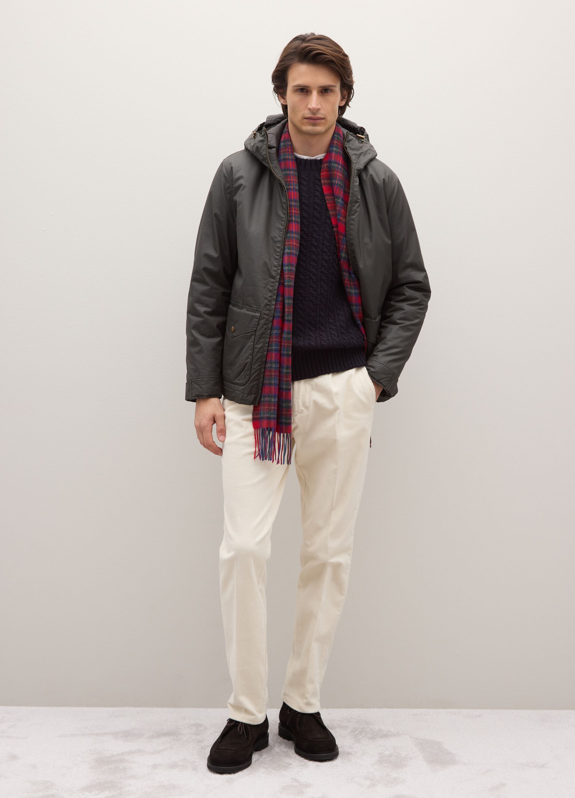 Multicoloured plaid pure wool scarf with fringes