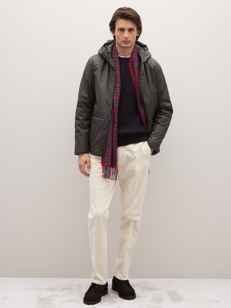 Multicoloured plaid pure wool scarf with fringes_0