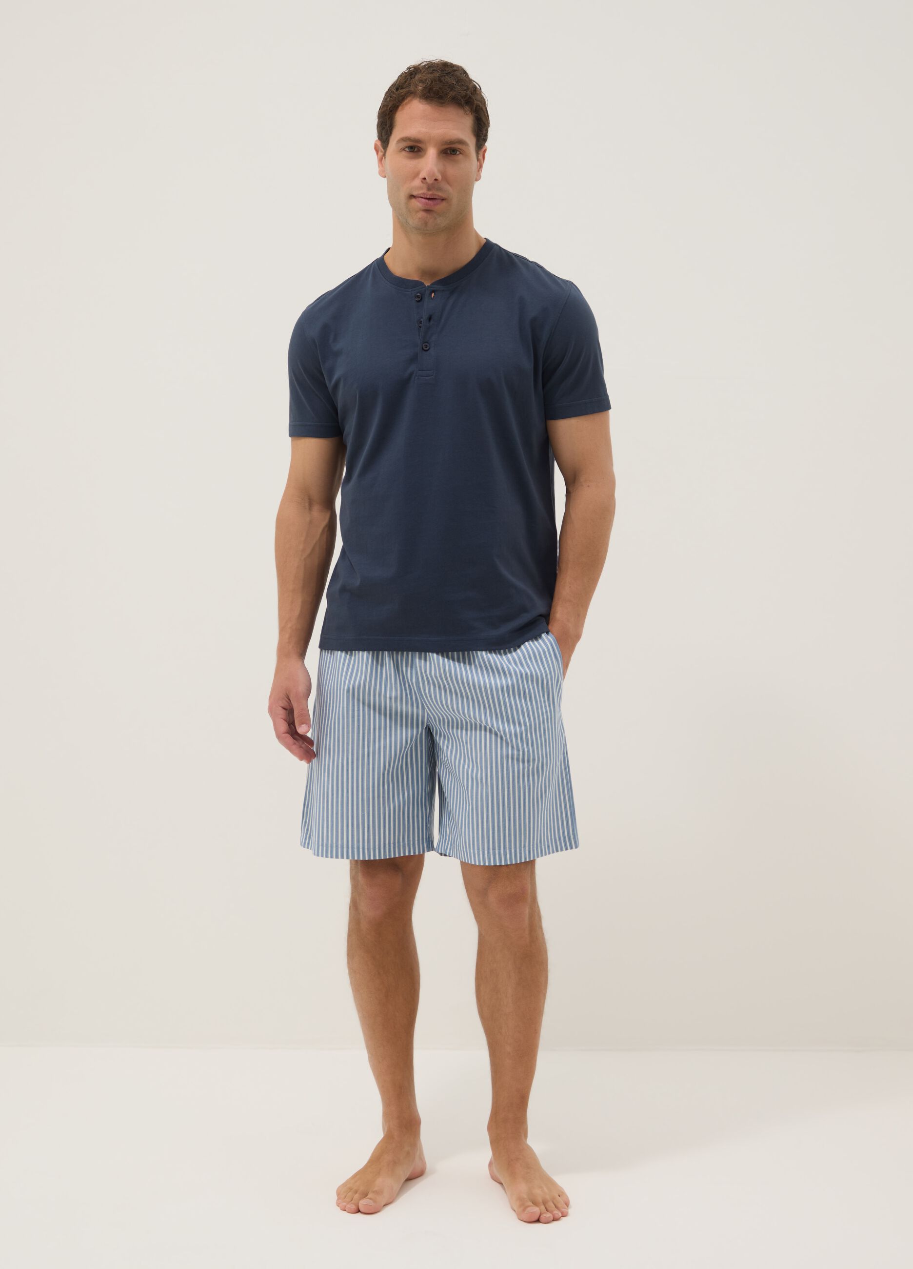 Pigiama corto in puro cotone multicolor regular fit