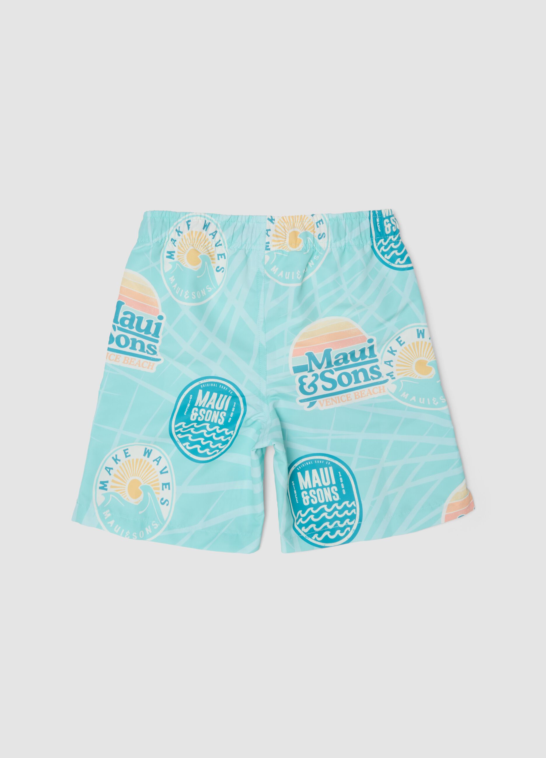 Blue boys&rsquo; swim shorts with all-over print
