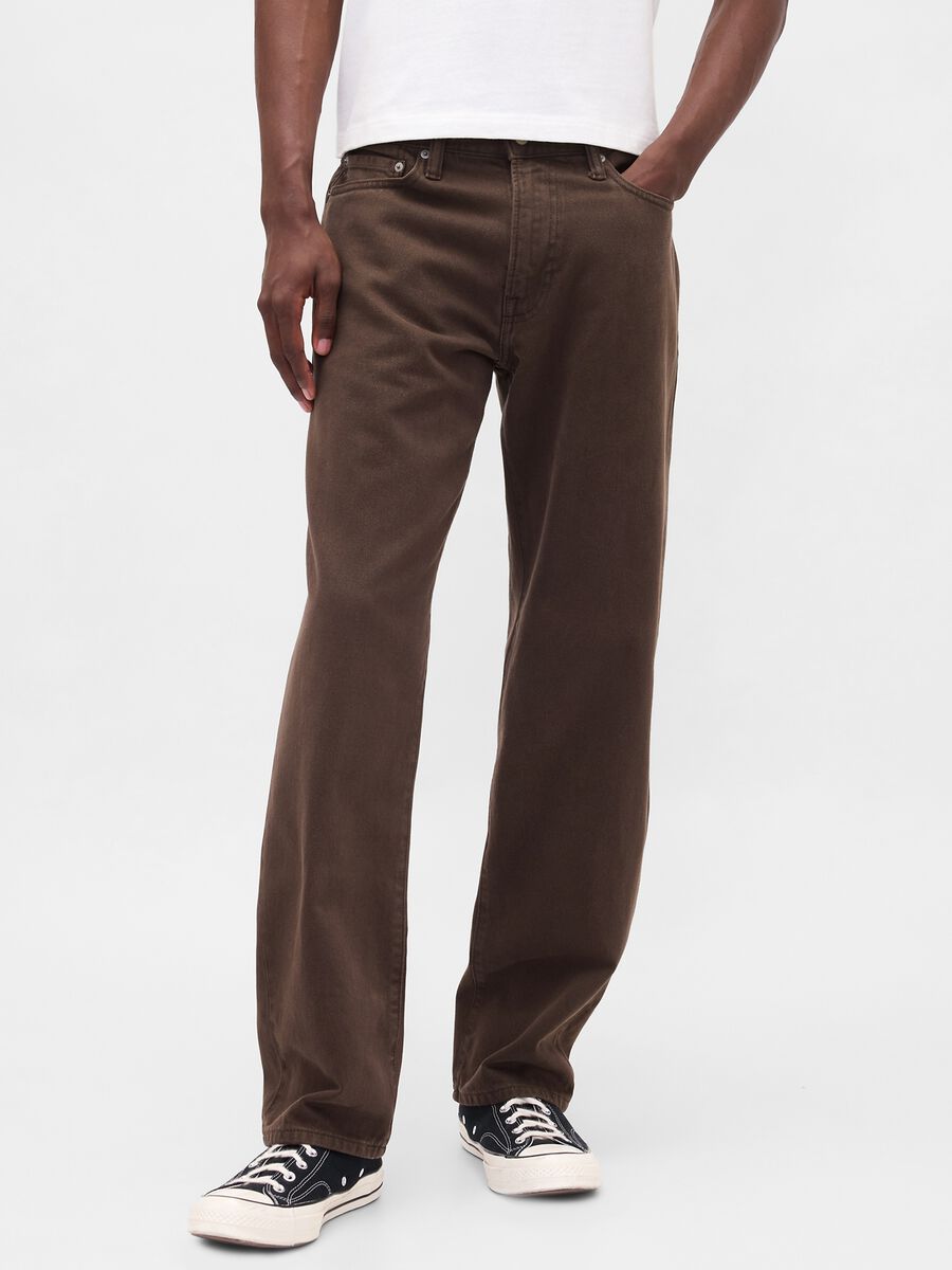 Pantaloni dritti in denim marrone_1