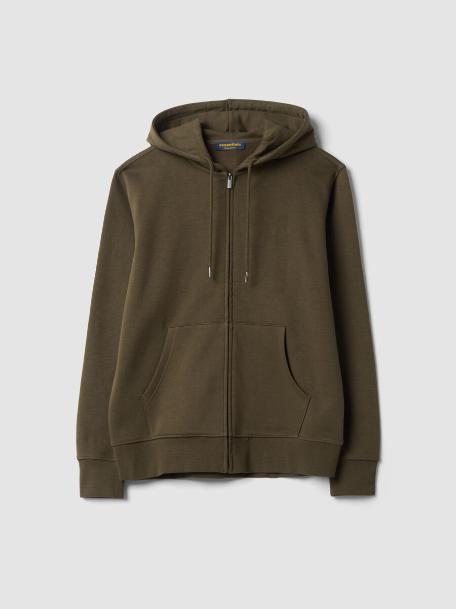 Felpa marrone in misto cotone con cappuccio e girocollo_0