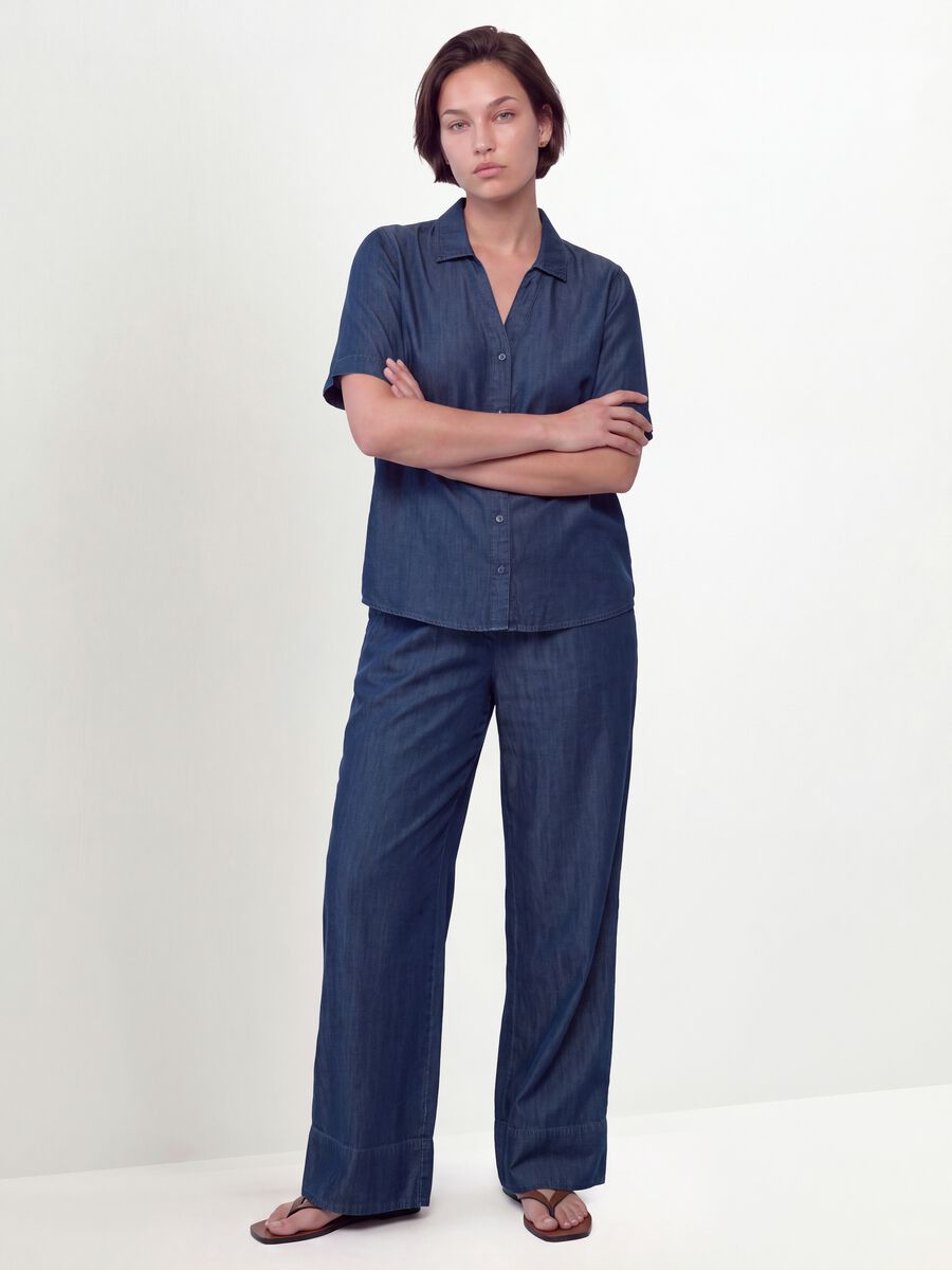 Pantaloni blu in puro lyocell con vita elasticizzata regular fit_0