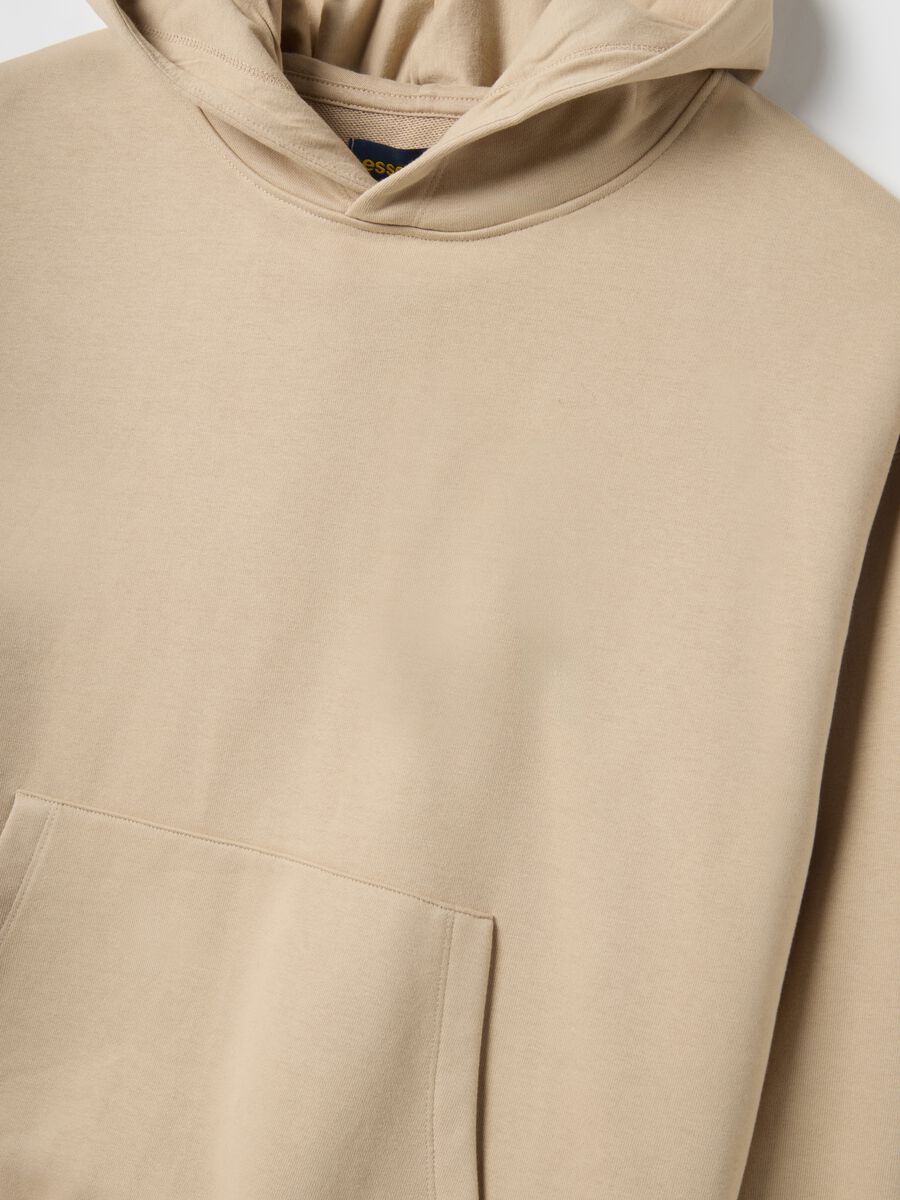 Felpa in misto cotone beige regular fit con cappuccio_5